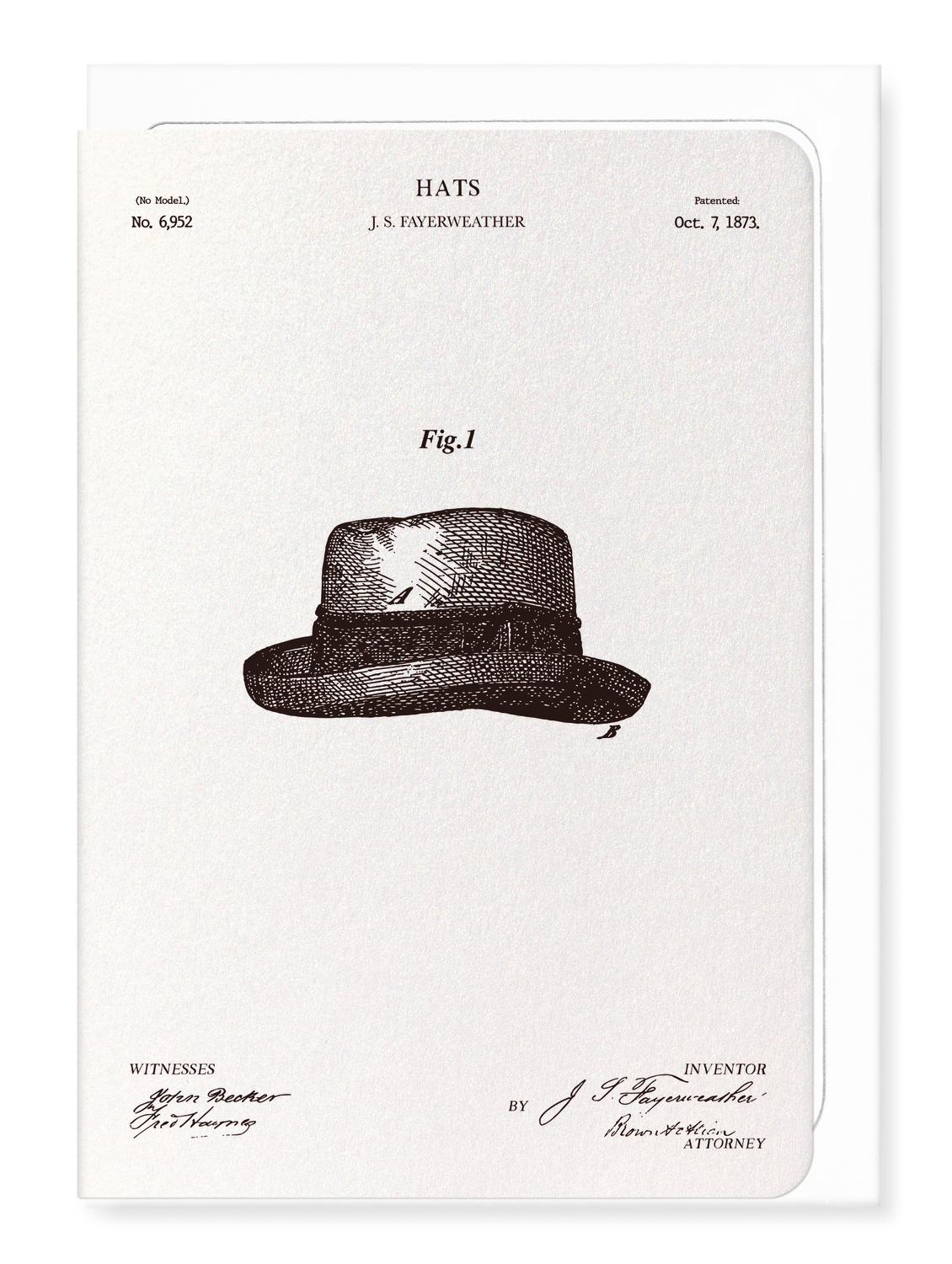 Ezen - Patent of hats (1873) - Greeting Card - Front