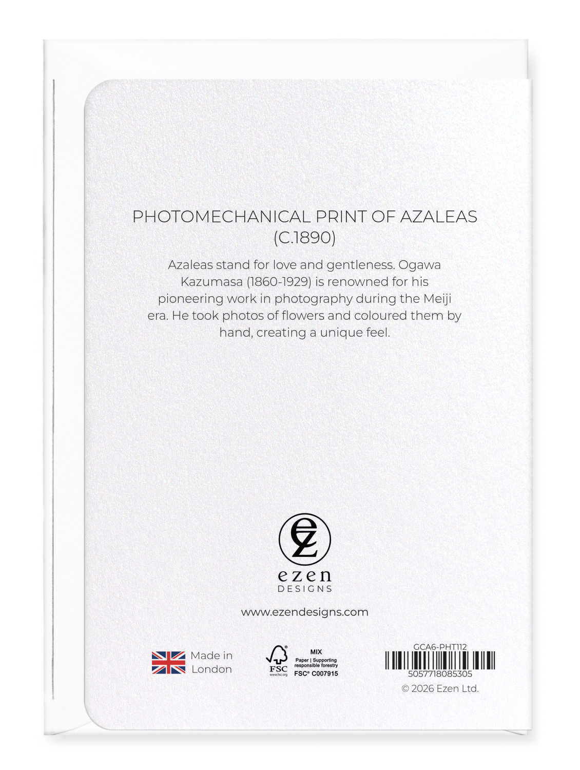 Ezen - Photomechanical print of Azaleas (c.1890) - Greeting Card - Back
