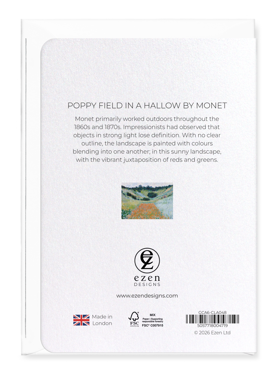 Ezen - Poppy field in a hallow by monet - Greeting Card - Back