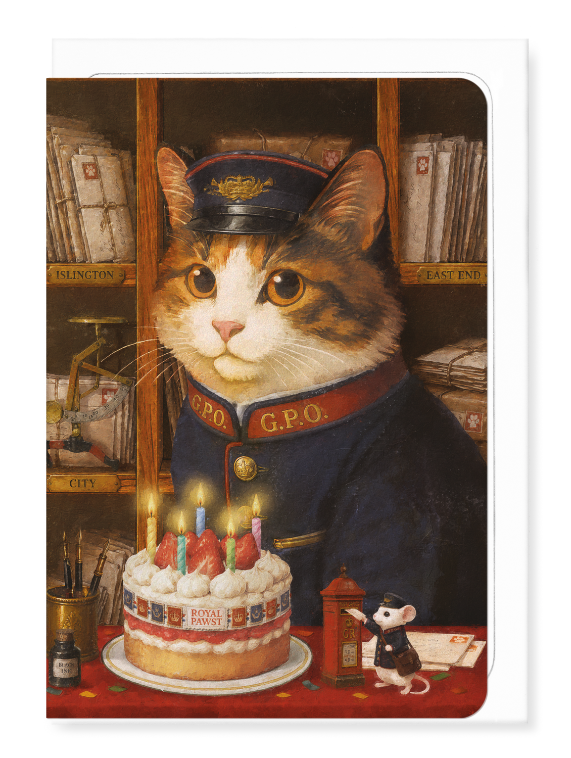 Ezen - Postal Birthday Tabby Classic Cat - Greeting Card - Front