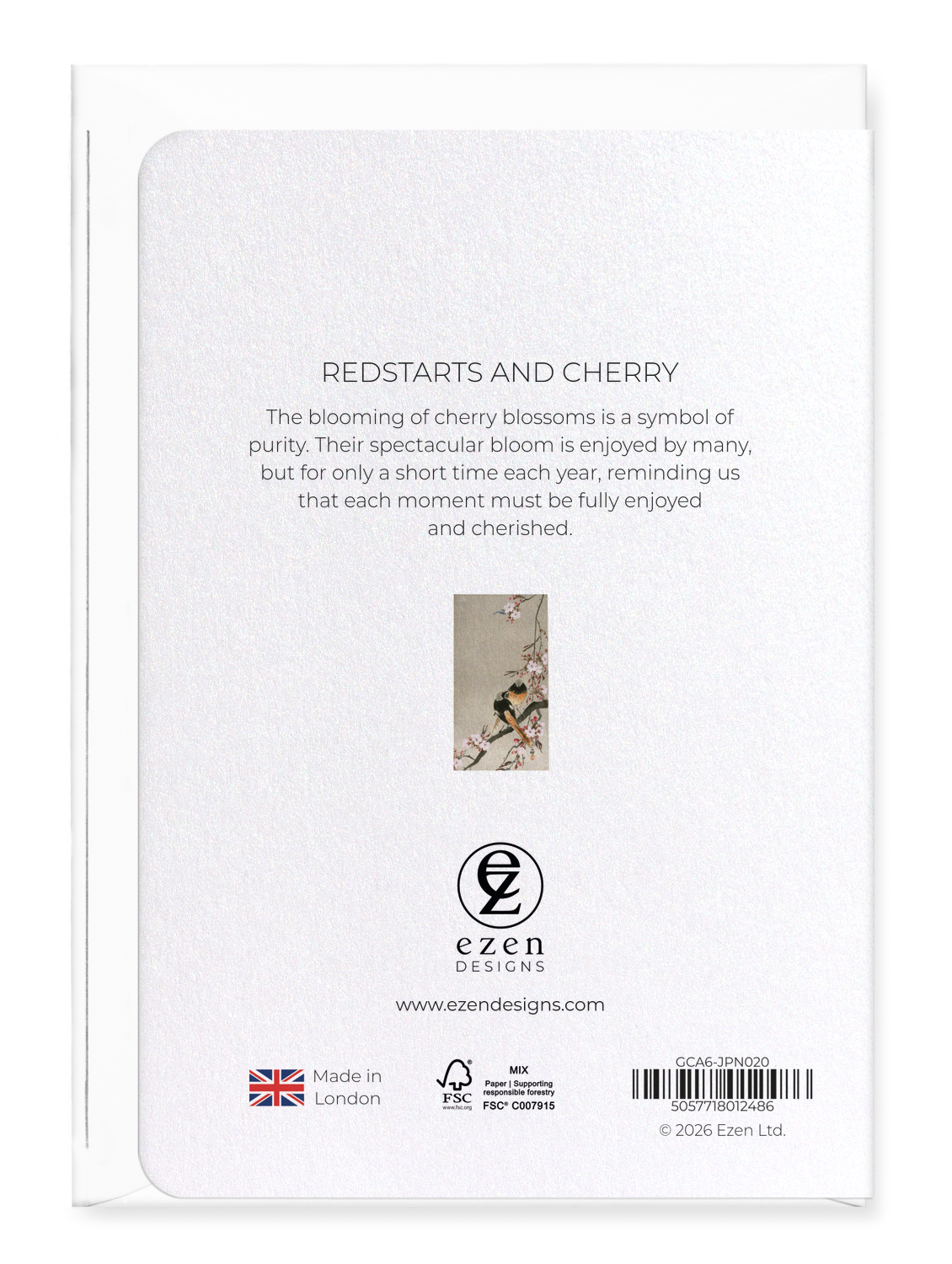 Ezen - Redstarts and cherry - Greeting Card - Back