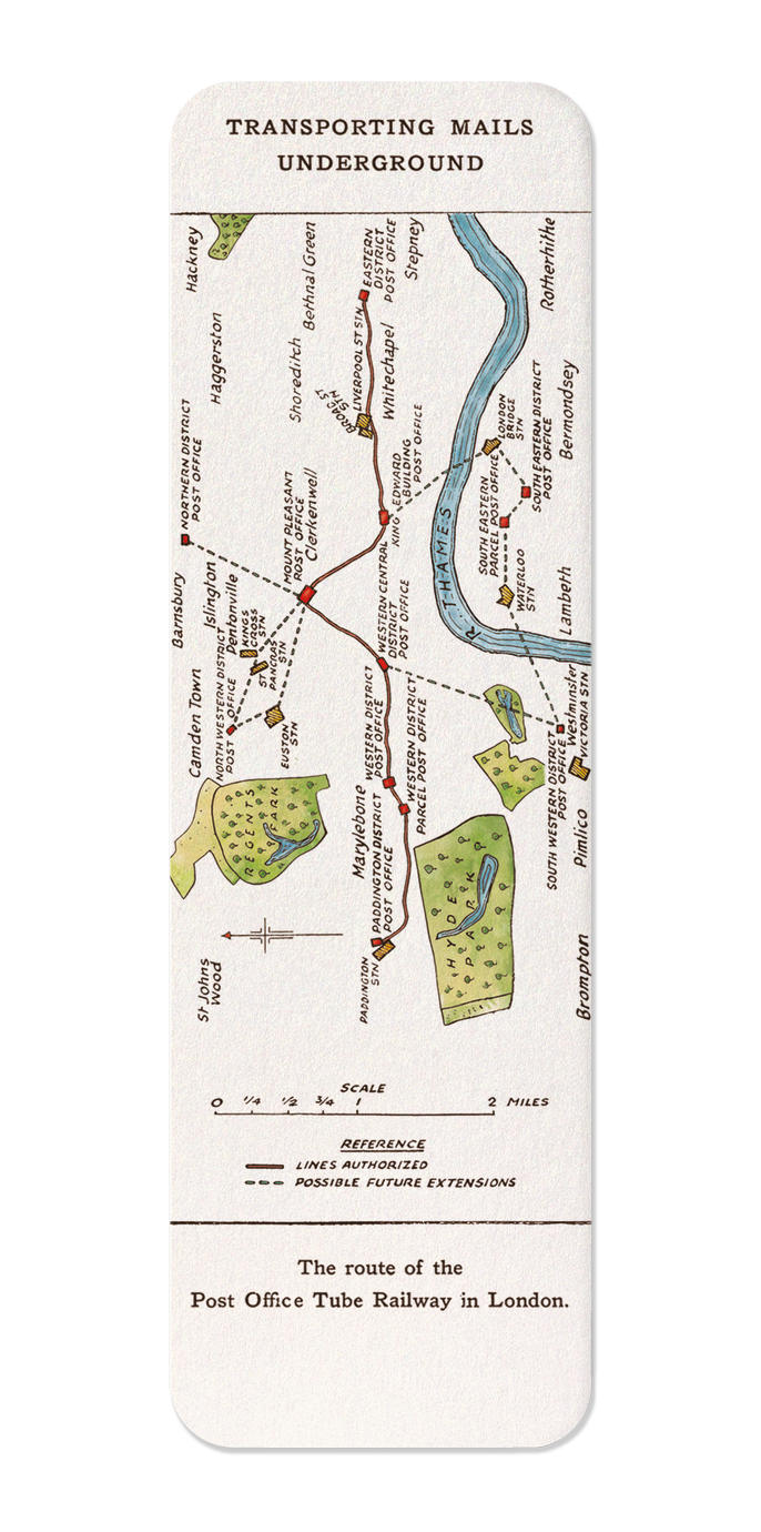 Ezen - ROUTE OF THE POST OFFICE TUBE RAILWAY IN LONDON (1929) - Bookmark - Front