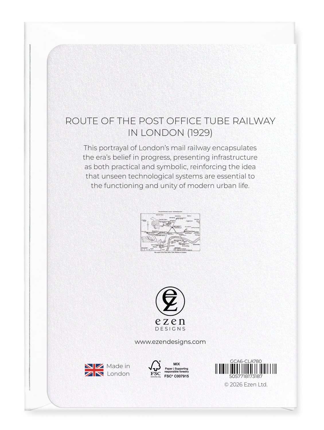 Ezen - ROUTE OF THE POST OFFICE TUBE RAILWAY IN LONDON (1929) - Greeting Card - Back