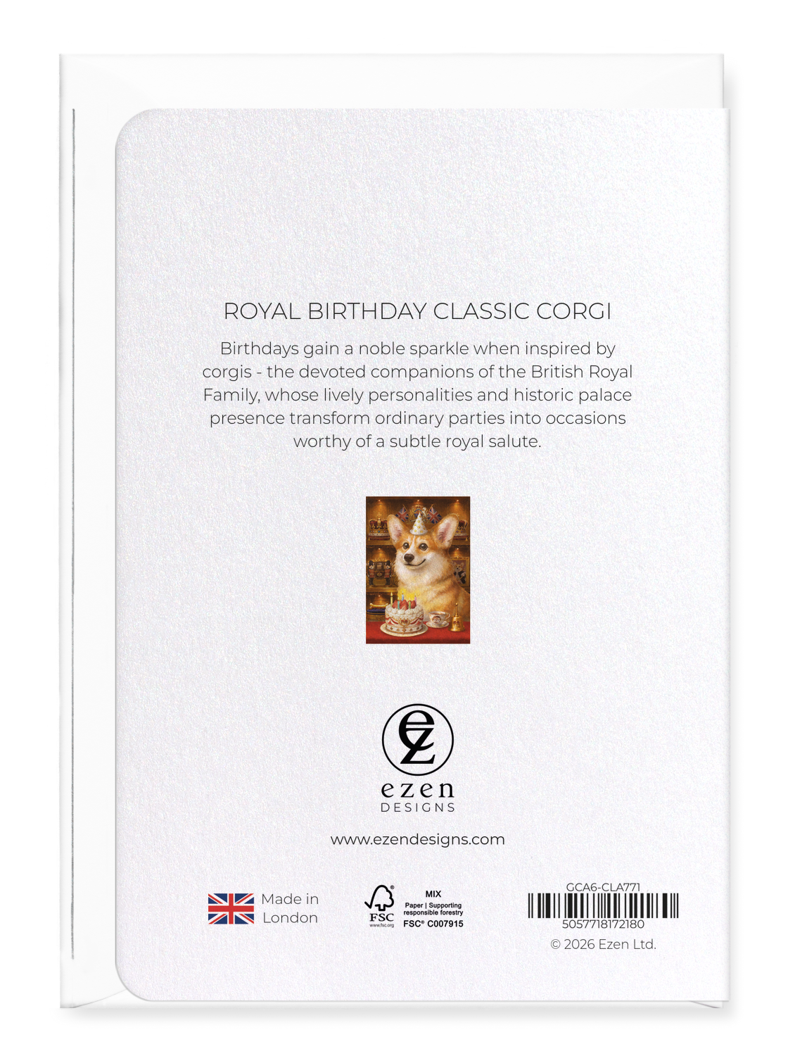 Ezen - Royal birthday classic corgi - Greeting Card - Back