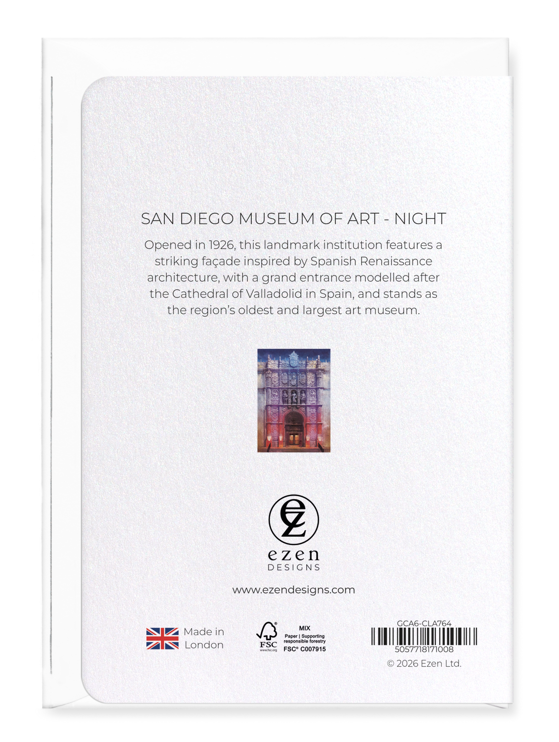 Ezen - SAN DIEGO MUSEUM OF ART - Night - Greeting Card - Back