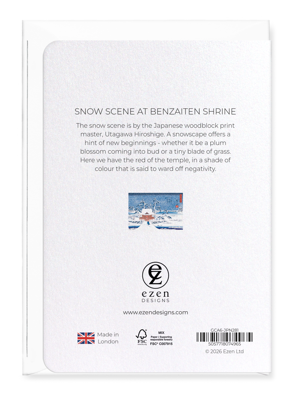 Ezen - Snow scene at benzaiten shrine - Greeting Card - Back