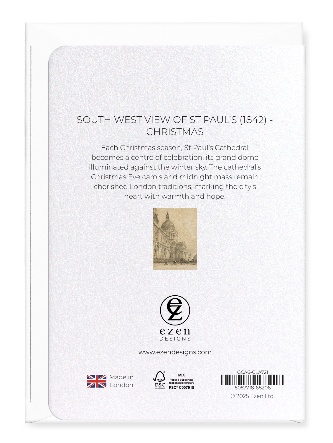 Ezen - South West View of St Paul’s (1842) - Christmas - Greeting Card - Back