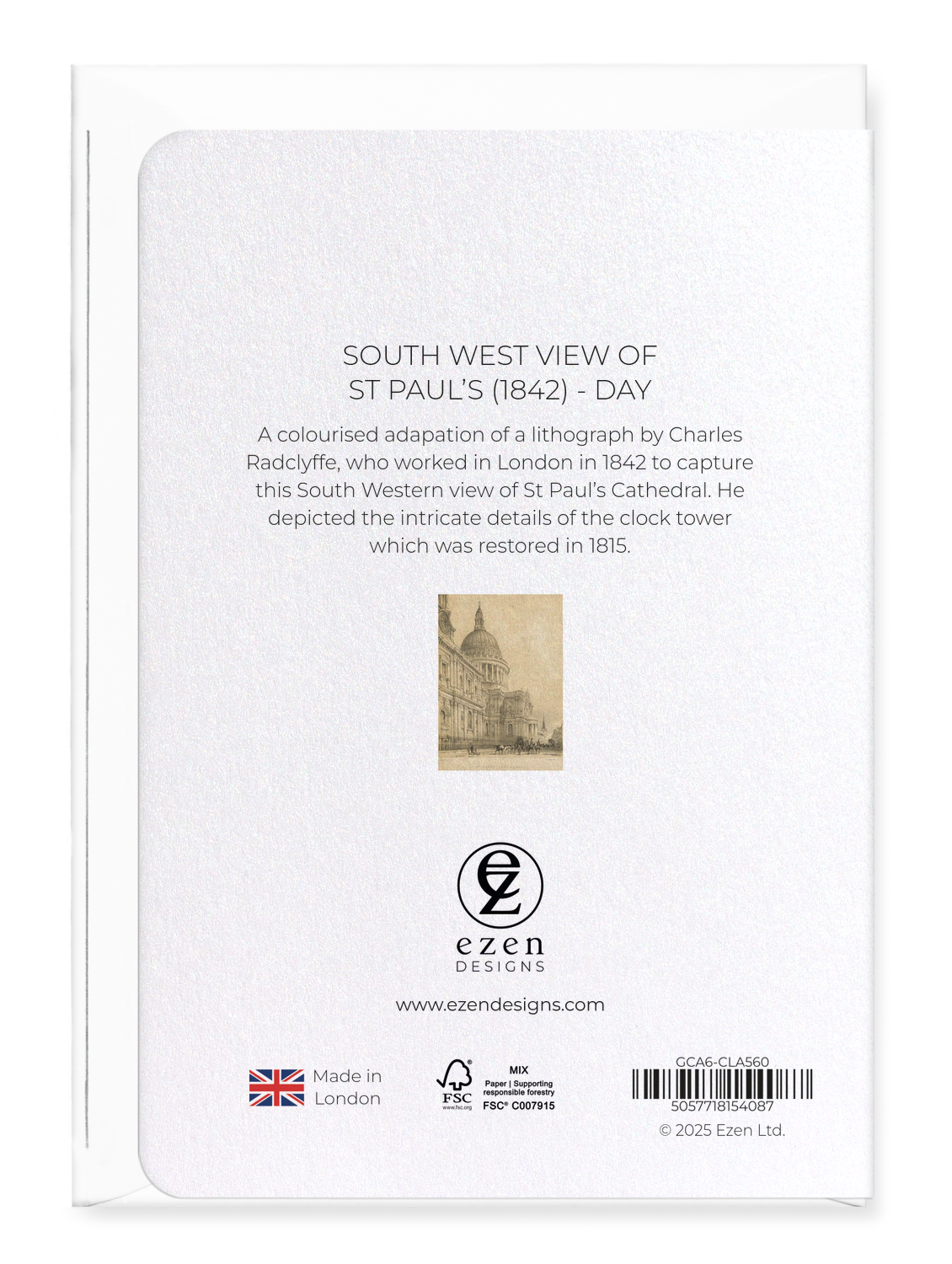 Ezen - South West View of St Paul’s (1842) - Day - Greeting Card - Back