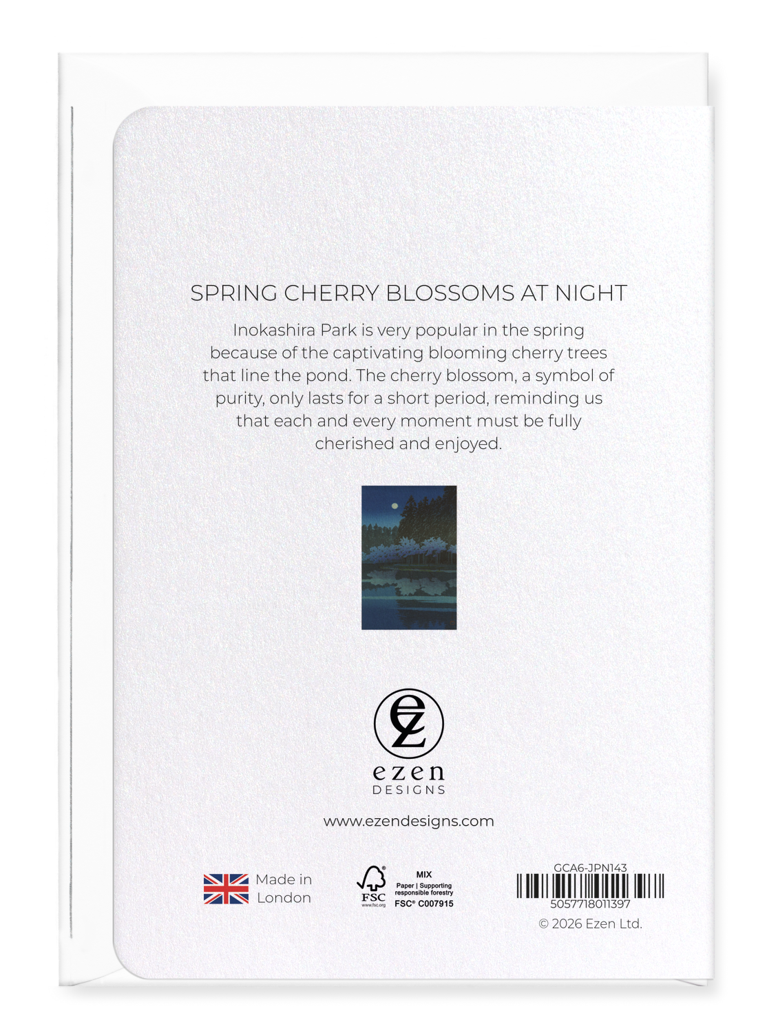 Ezen - Spring cherry blossoms at night - Greeting Card - Back
