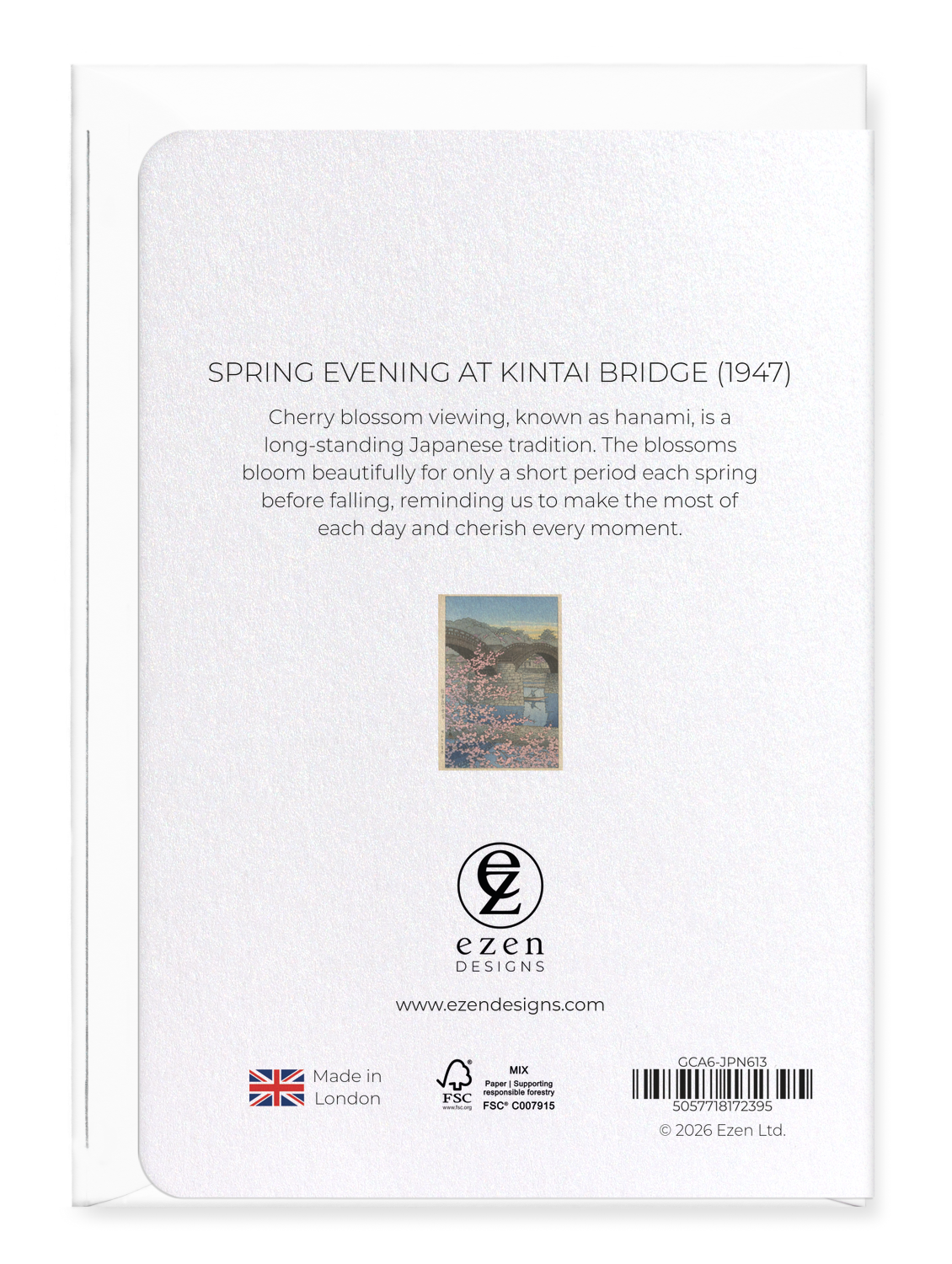 Ezen - Spring Evening at Kintai Bridge (1947) - Greeting Card - Back