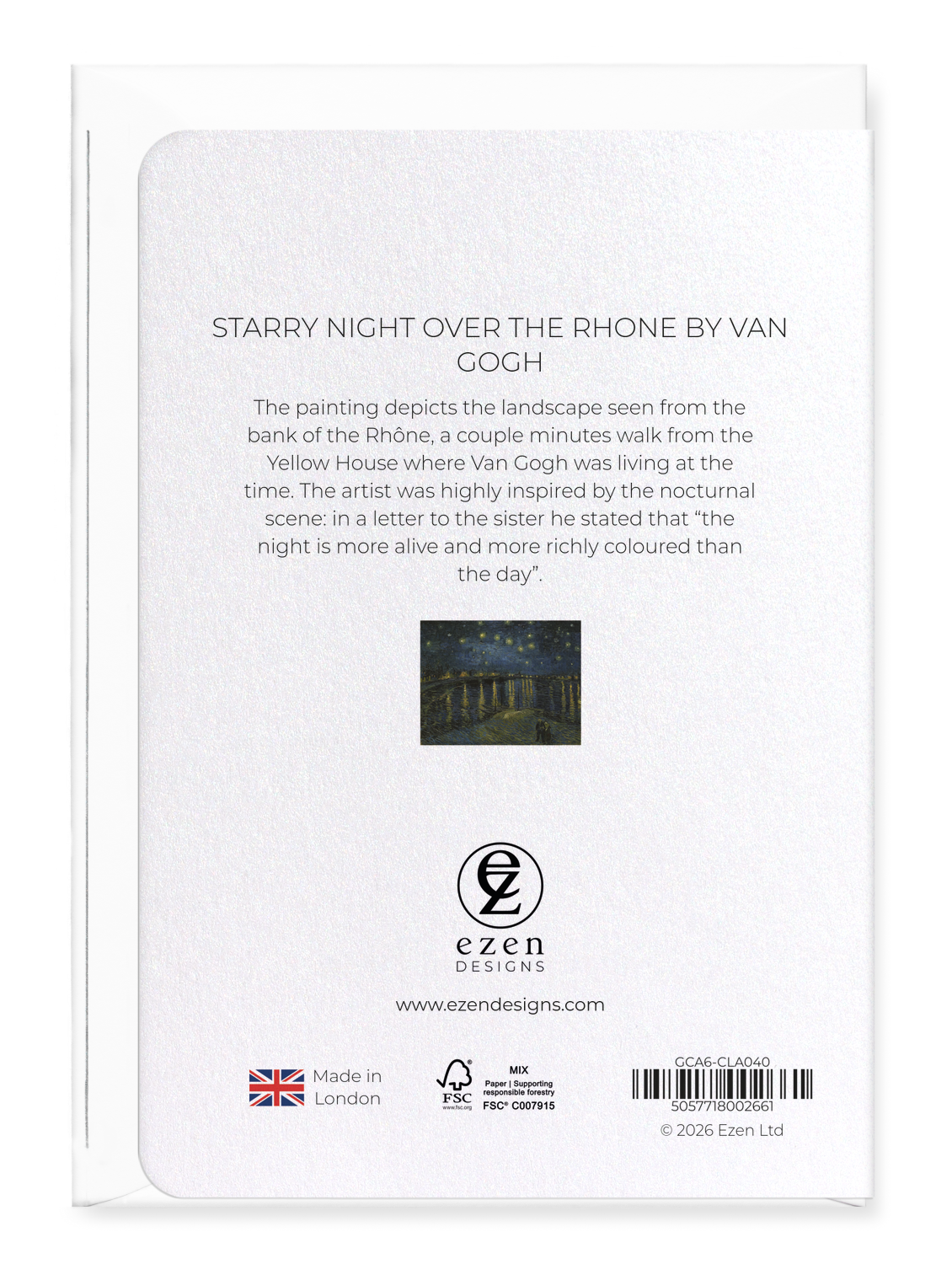 Ezen - Starry night over the rhone by van gogh - Greeting Card - Back