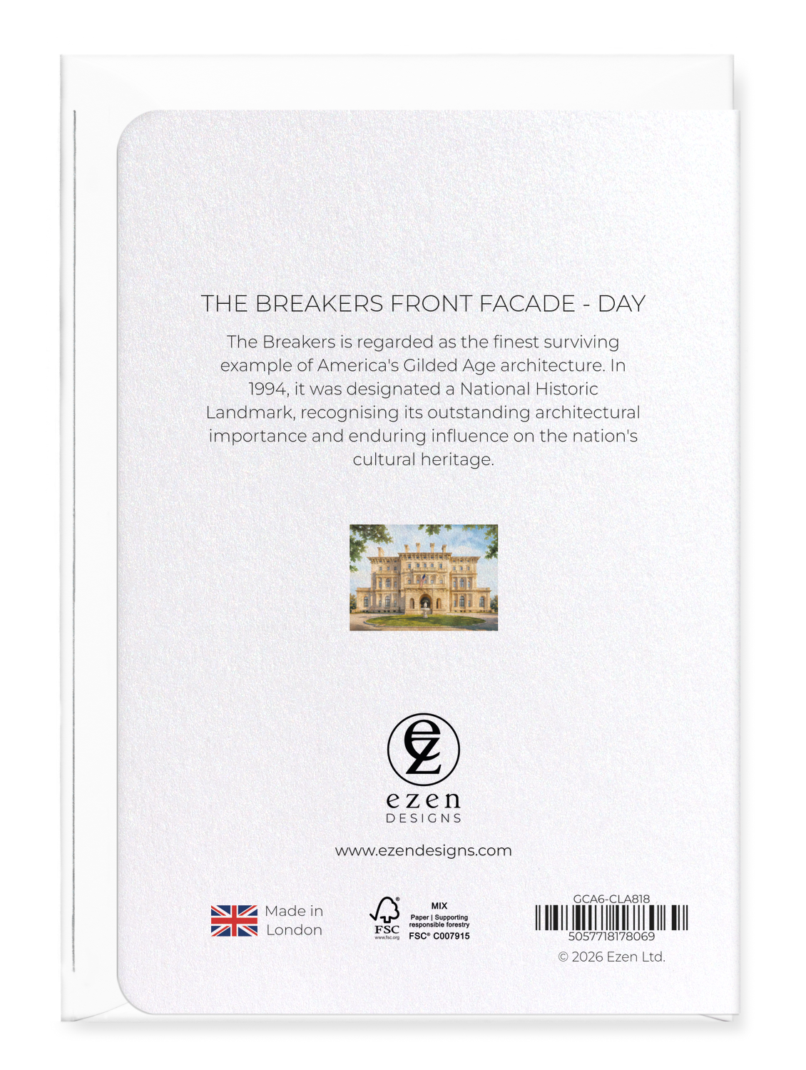 Ezen - The Breakers Front Facade - Day - Greeting Card - Back