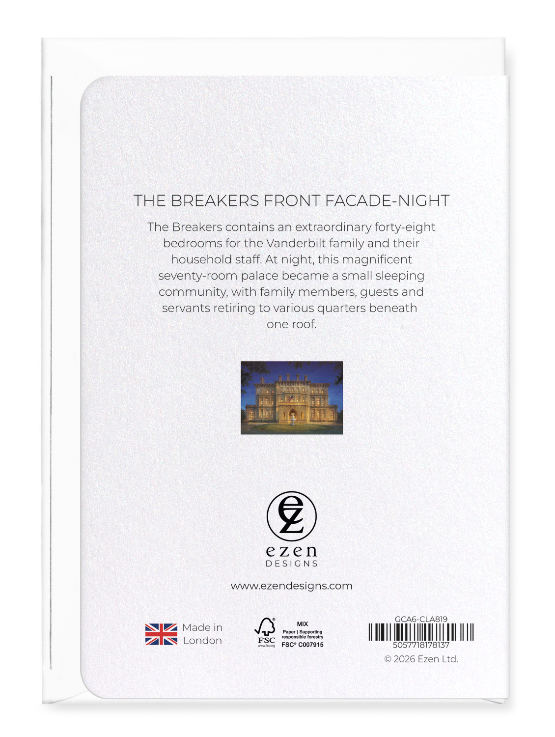 Ezen - The Breakers Front Facade-Night - Greeting Card - Back