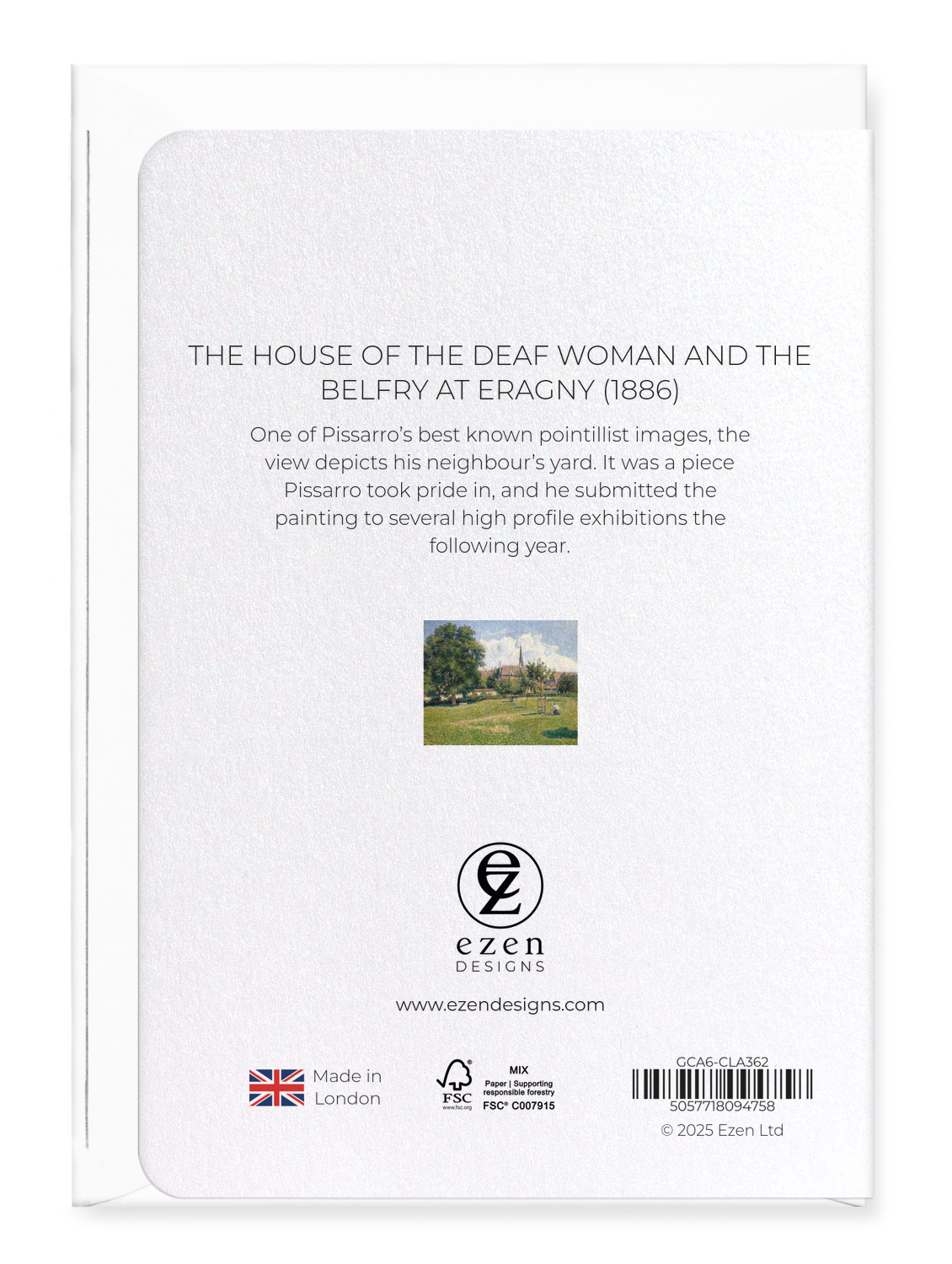 Ezen - The House of the Deaf Woman and the Belfry at Eragny (1886) - Greeting Card - Back