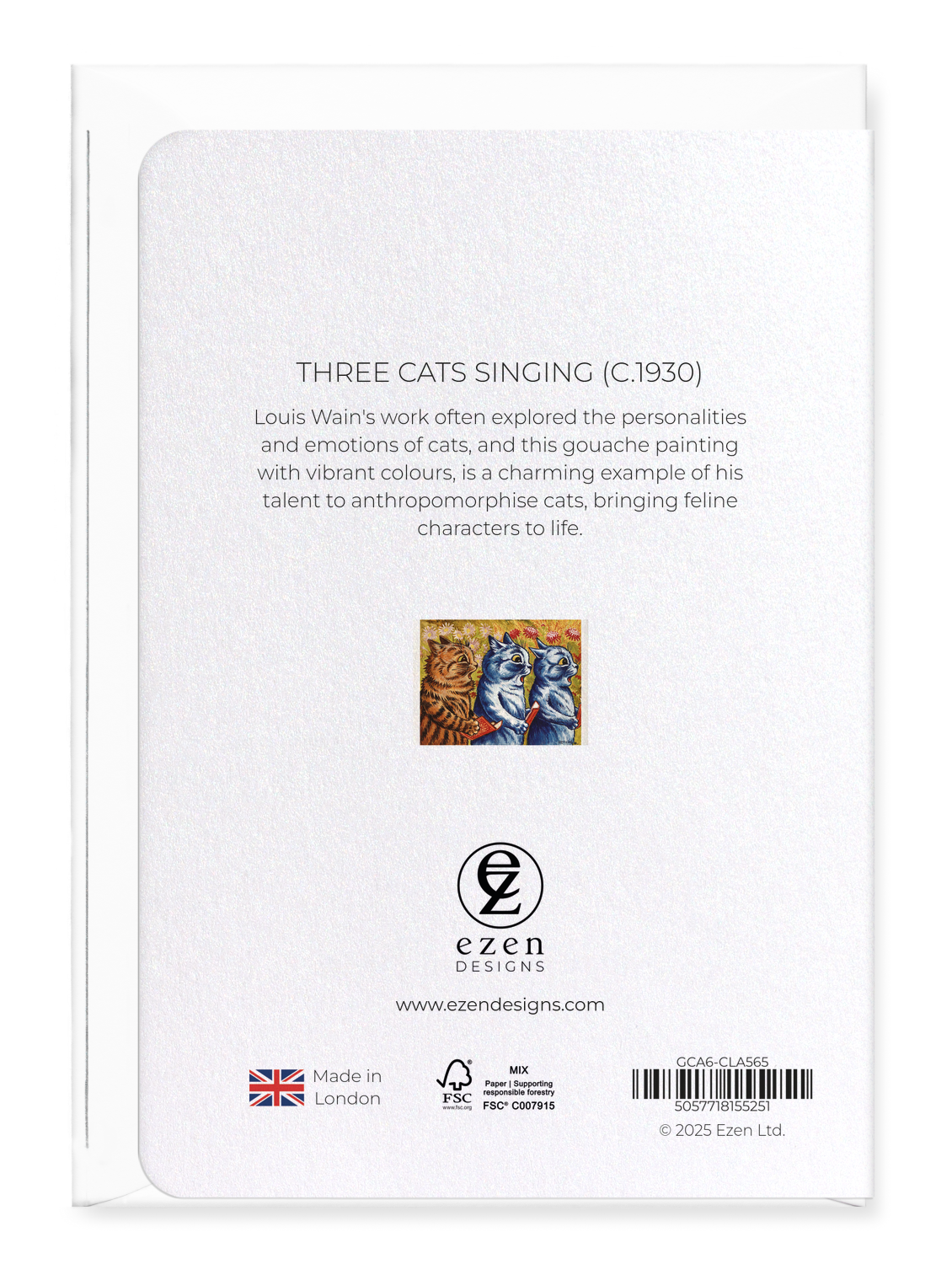 Ezen - Three Cats Singing (C.1930) - Greeting Card - Back
