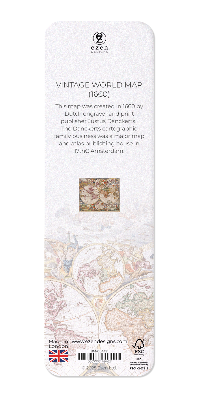 Ezen - Vintage World Map (1660) - Bookmark - Back
