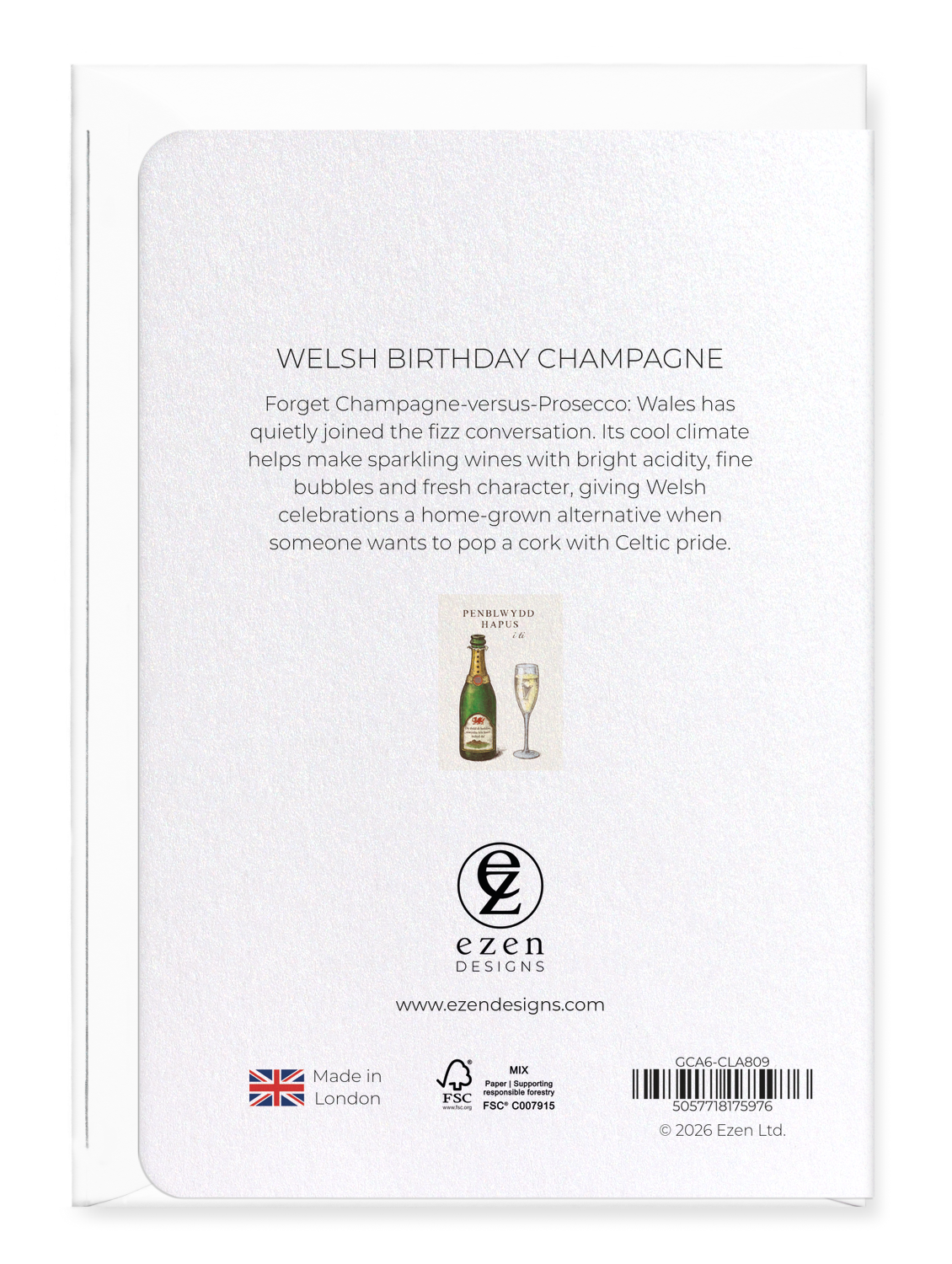 Ezen - Welsh birthday champagne - Greeting Card - Back