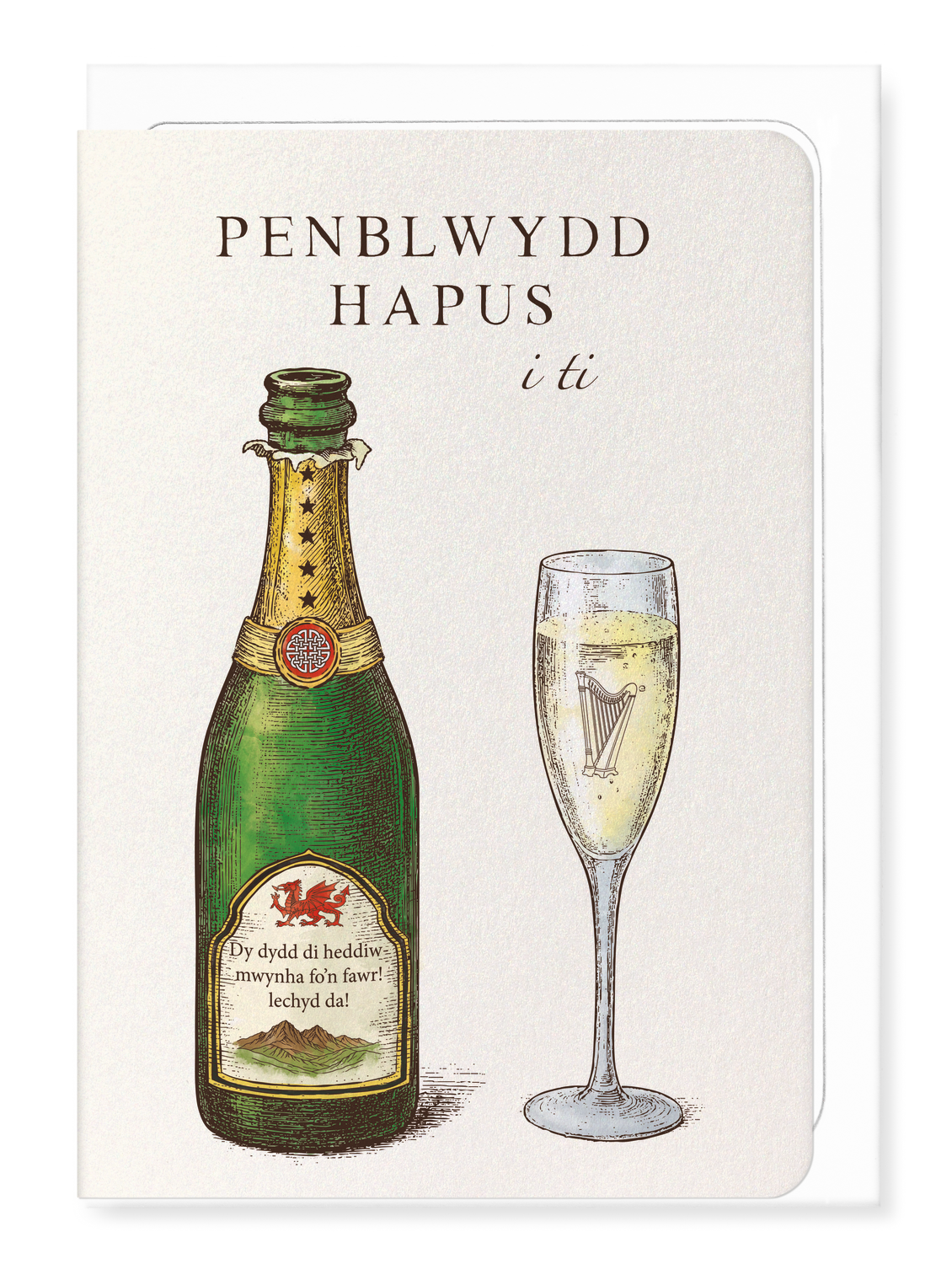 Ezen - Welsh birthday champagne - Greeting Card - Front