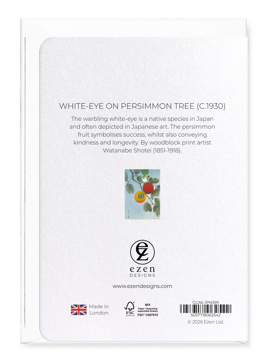Ezen - White-eye on persimmon tree (c.1930) - Greeting Card - Back