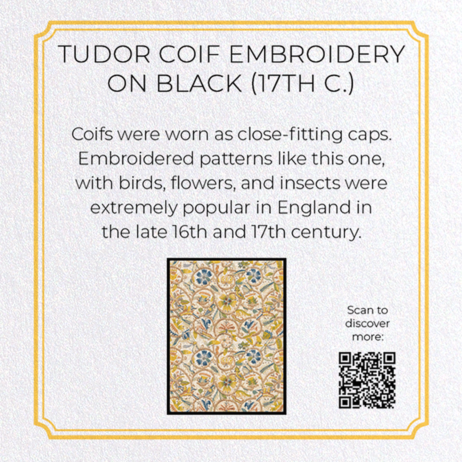 TUDOR COIF EMBROIDERY ON BLACK (17TH C.)
