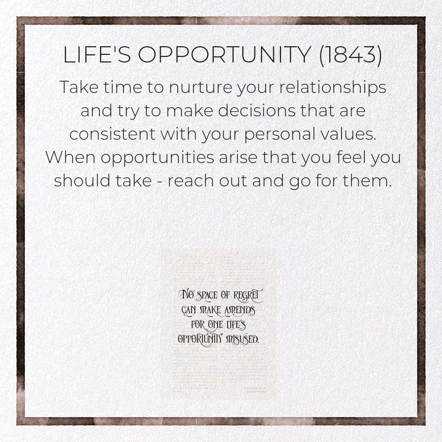 LIFE'S OPPORTUNITY (1843)