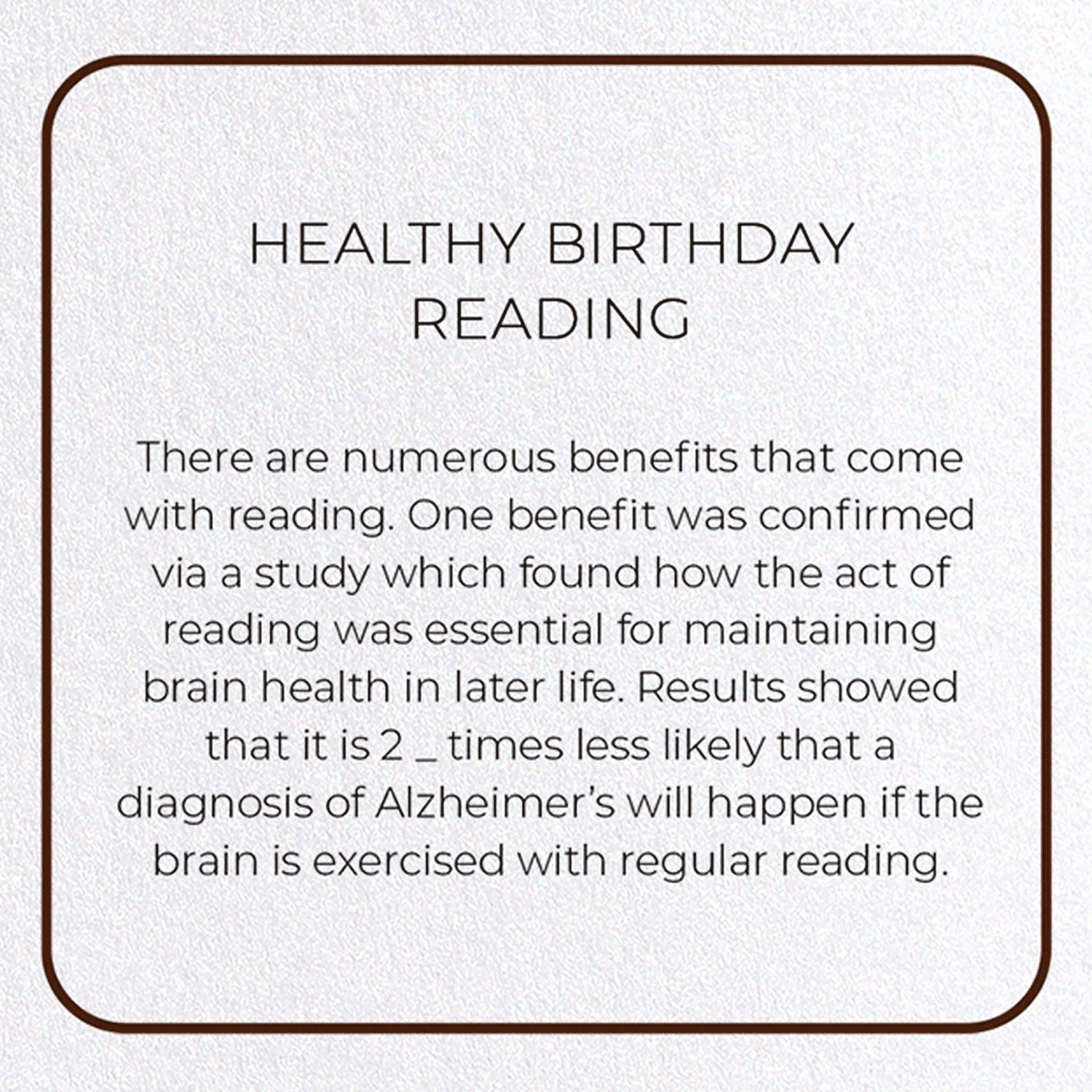 HEALTHY BIRTHDAY READING