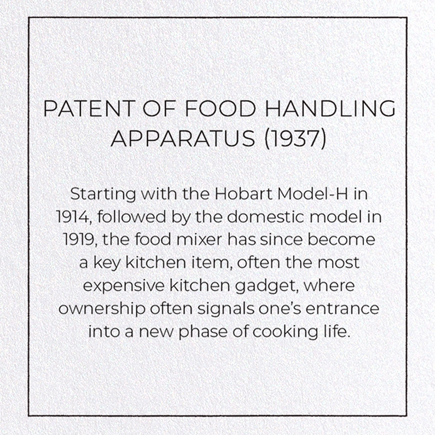 PATENT OF FOOD HANDLING APPARATUS (1937)