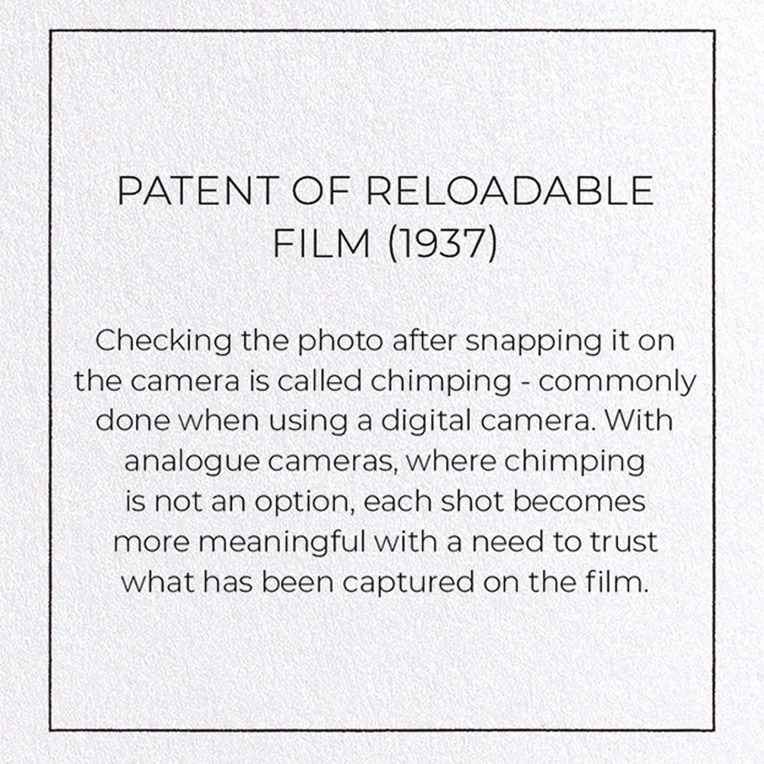 PATENT OF RELOADABLE FILM (1937)