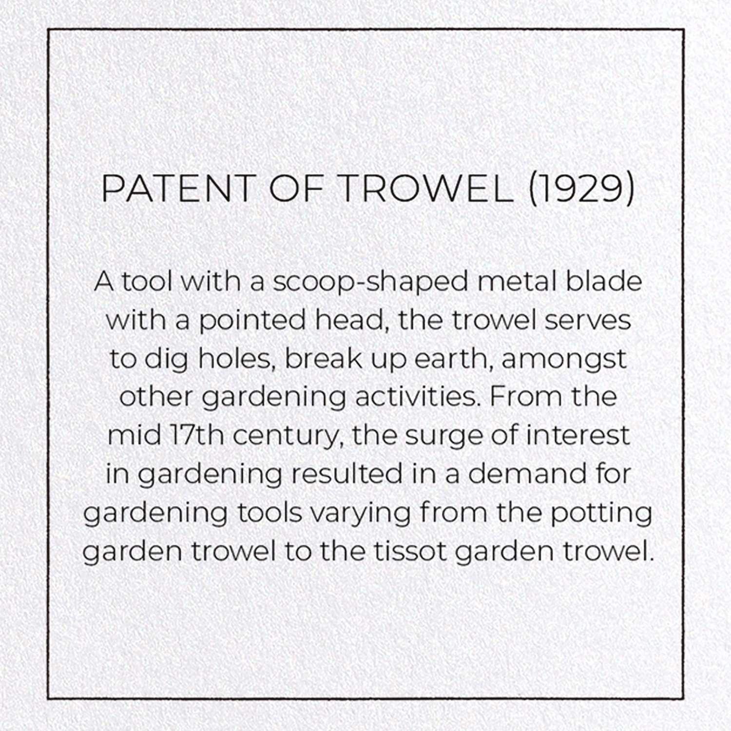 PATENT OF TROWEL (1929)
