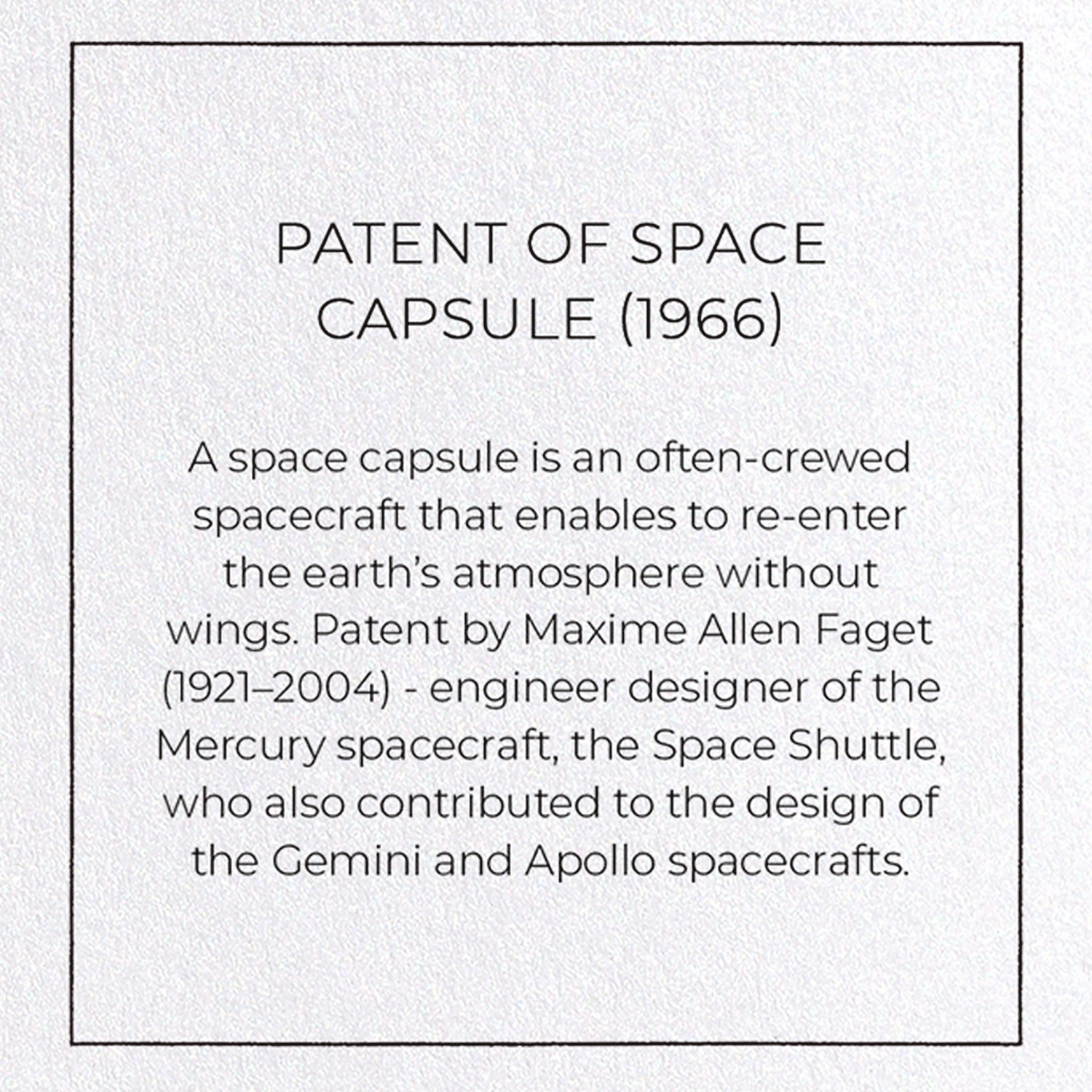 PATENT OF SPACE CAPSULE (1966)