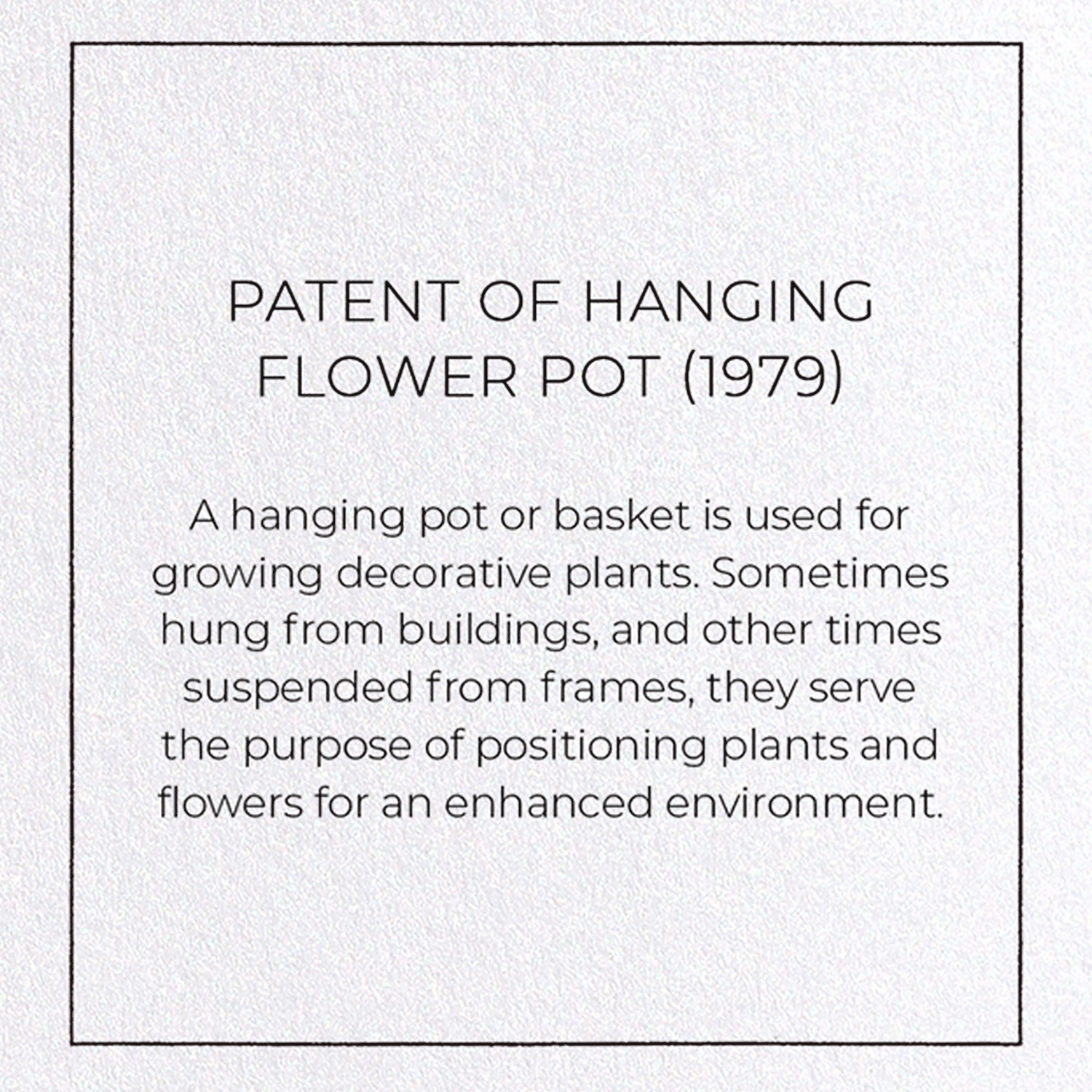 PATENT OF HANGING FLOWER POT (1979)