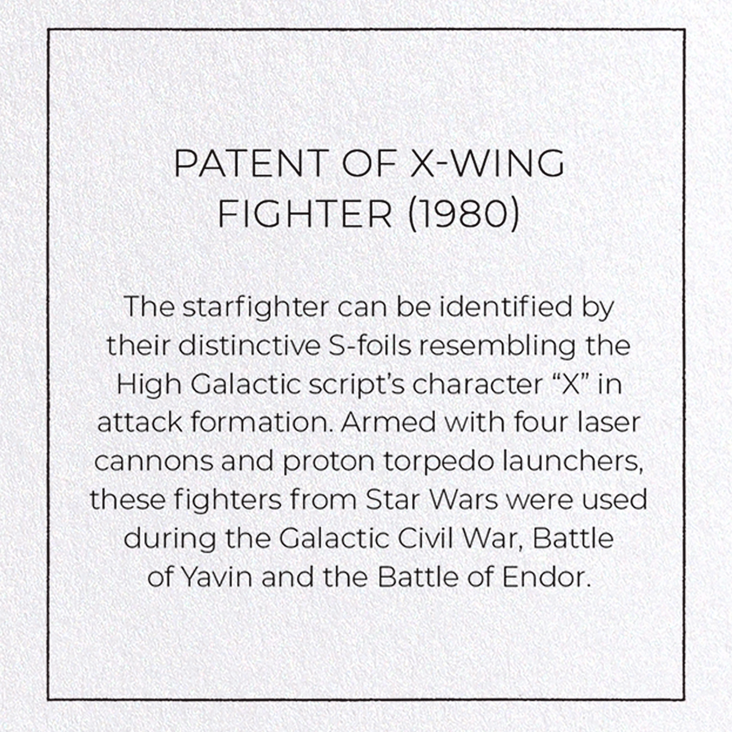 PATENT OF X-WING FIGHTER (1980)