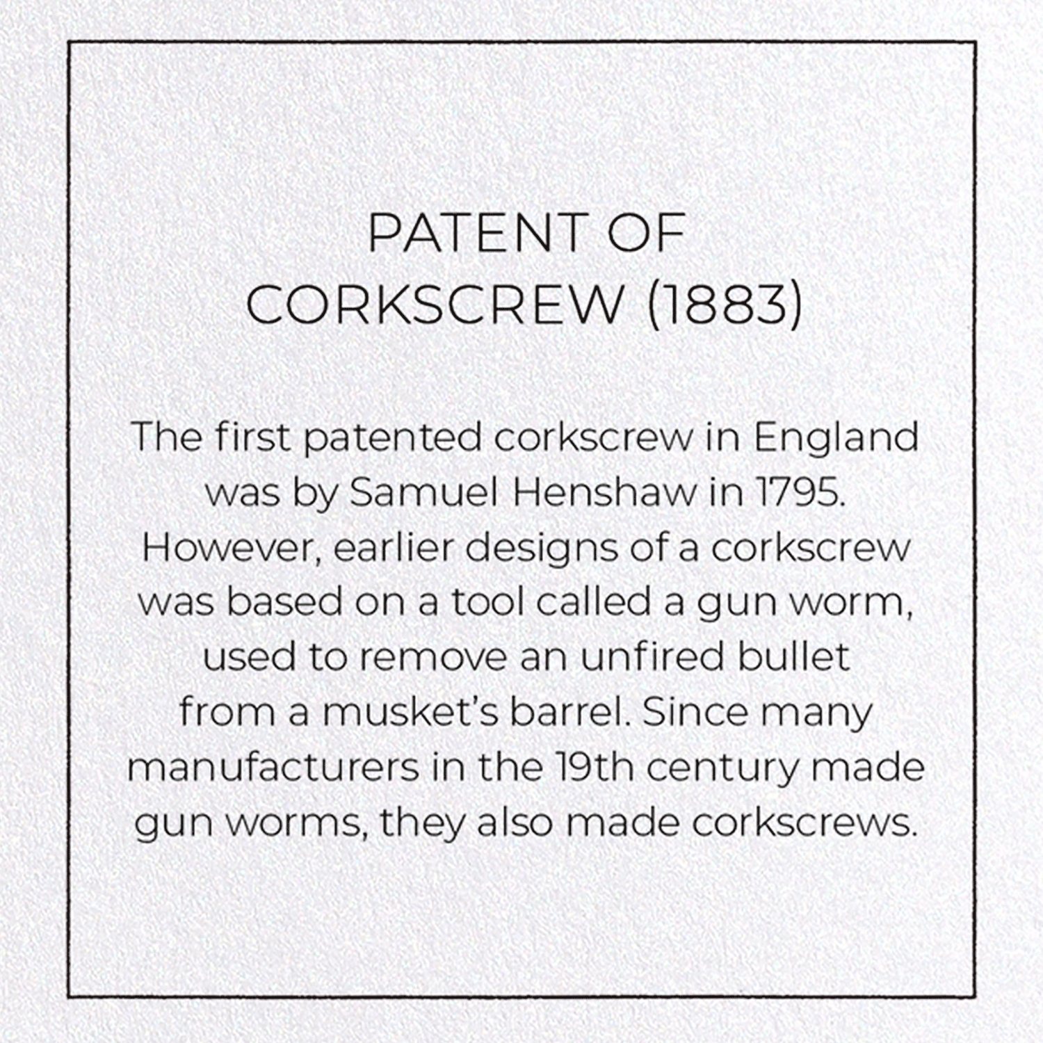 PATENT OF CORKSCREW (1883)
