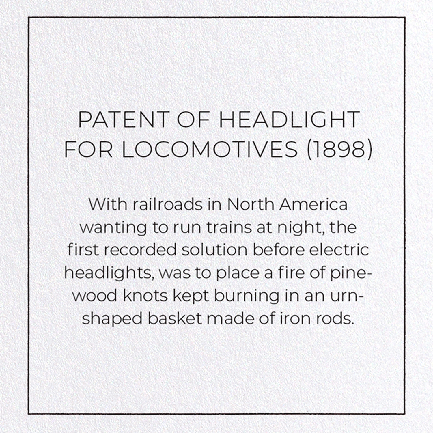 PATENT OF HEADLIGHT FOR LOCOMOTIVES (1898)