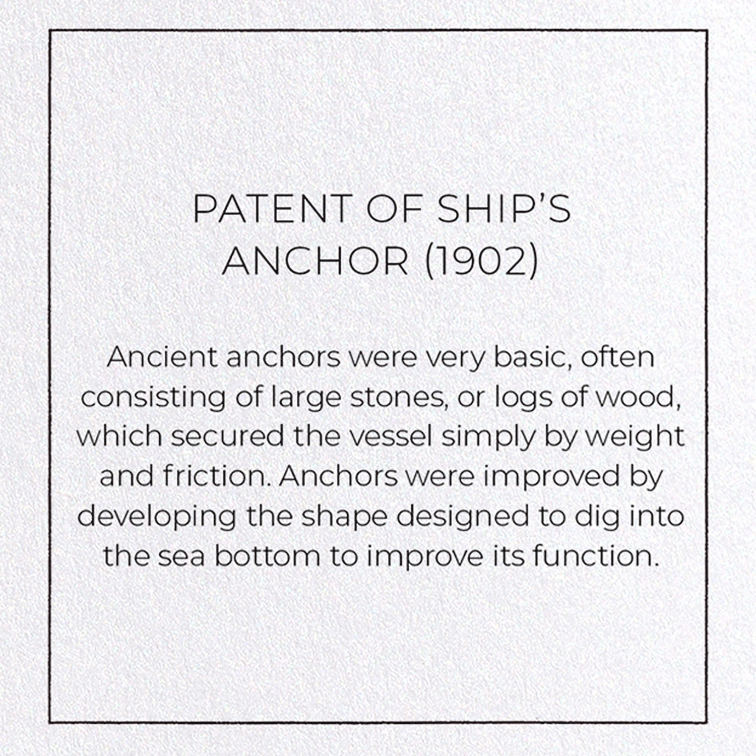 PATENT OF SHIP'S ANCHOR (1902)