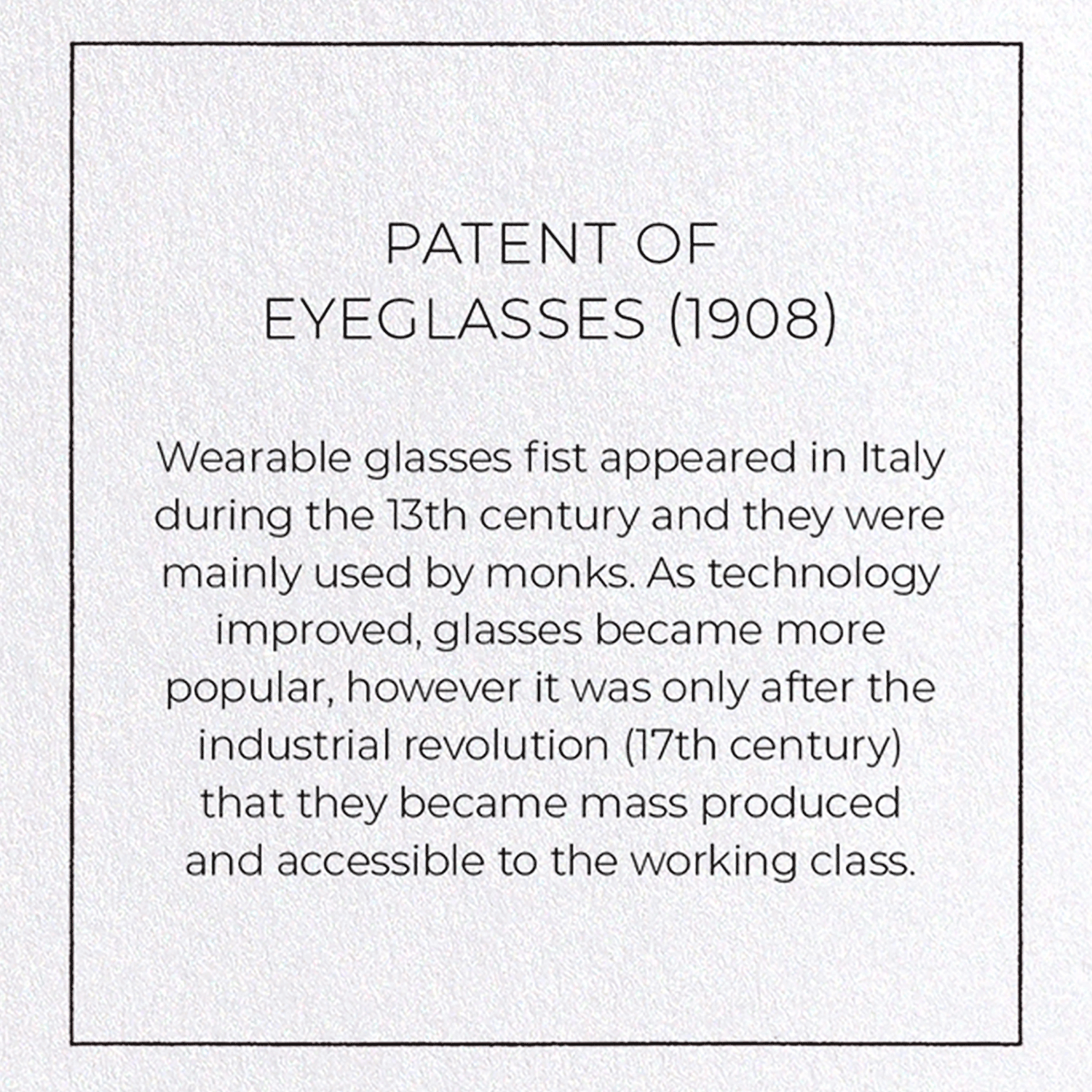 PATENT OF EYEGLASSES (1908)