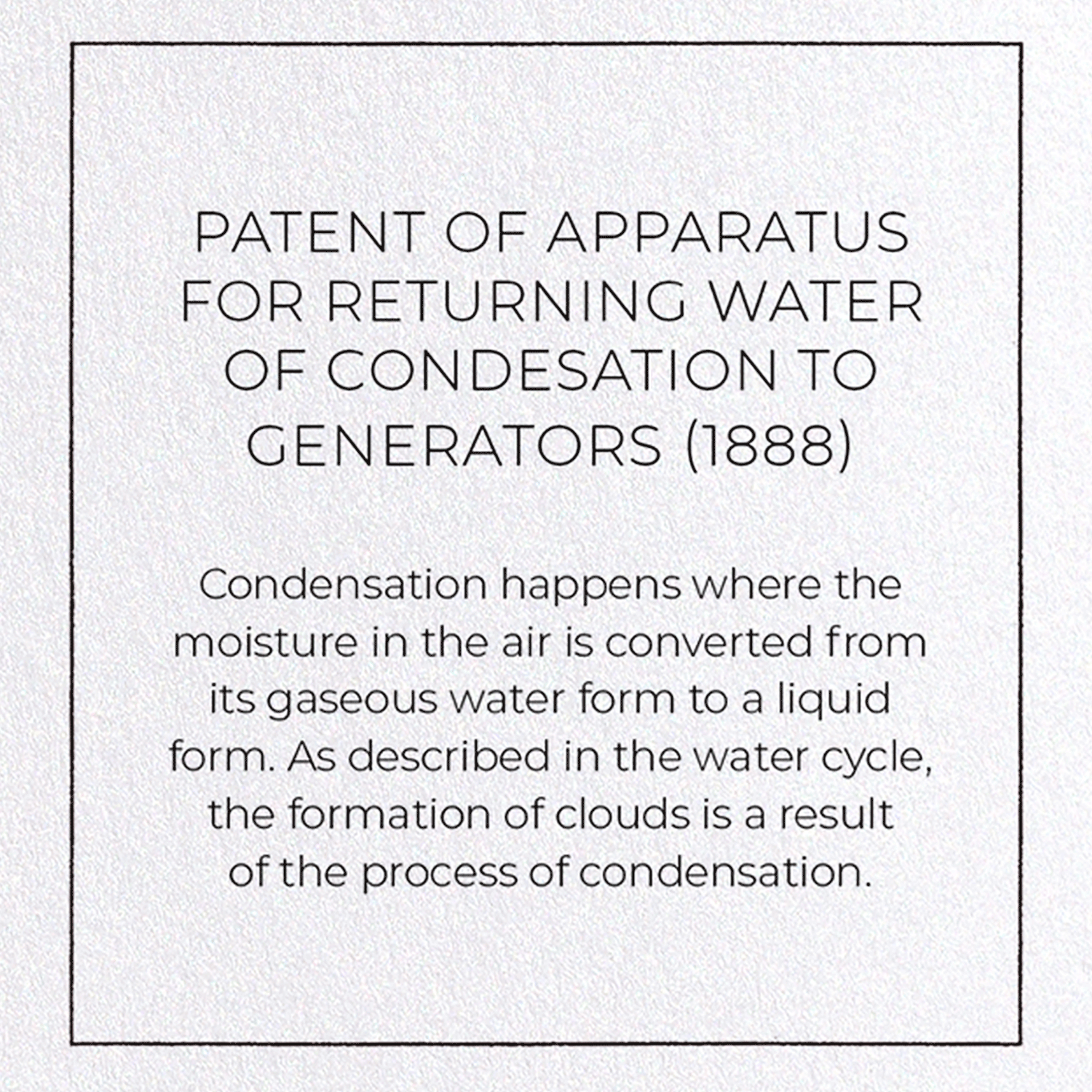 PATENT OF APPARATUS FOR RETURNING WATER OF CONDENSATION TO GENERATORS (1888)