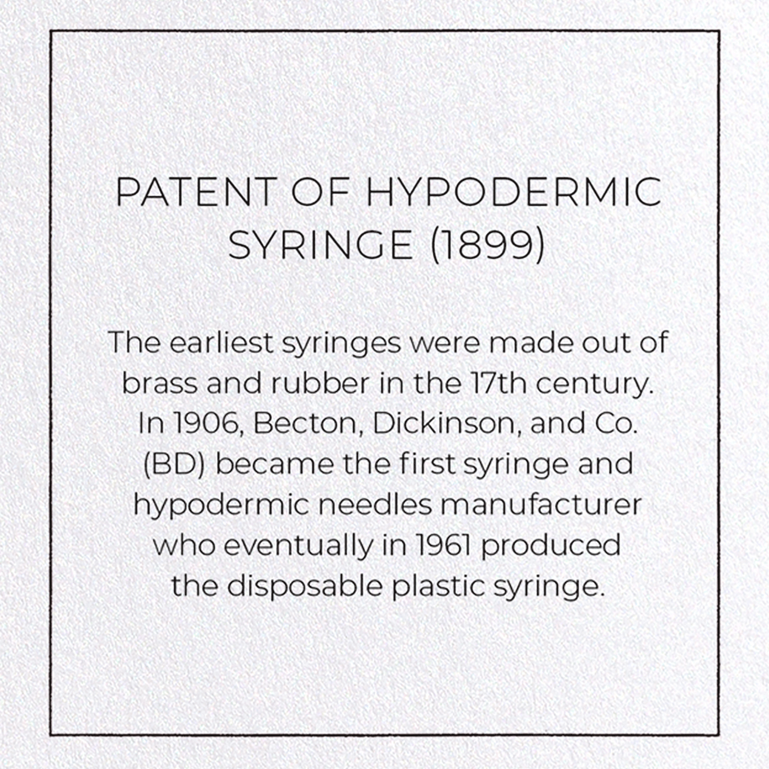 PATENT OF HYPODERMIC SYRINGE (1899)