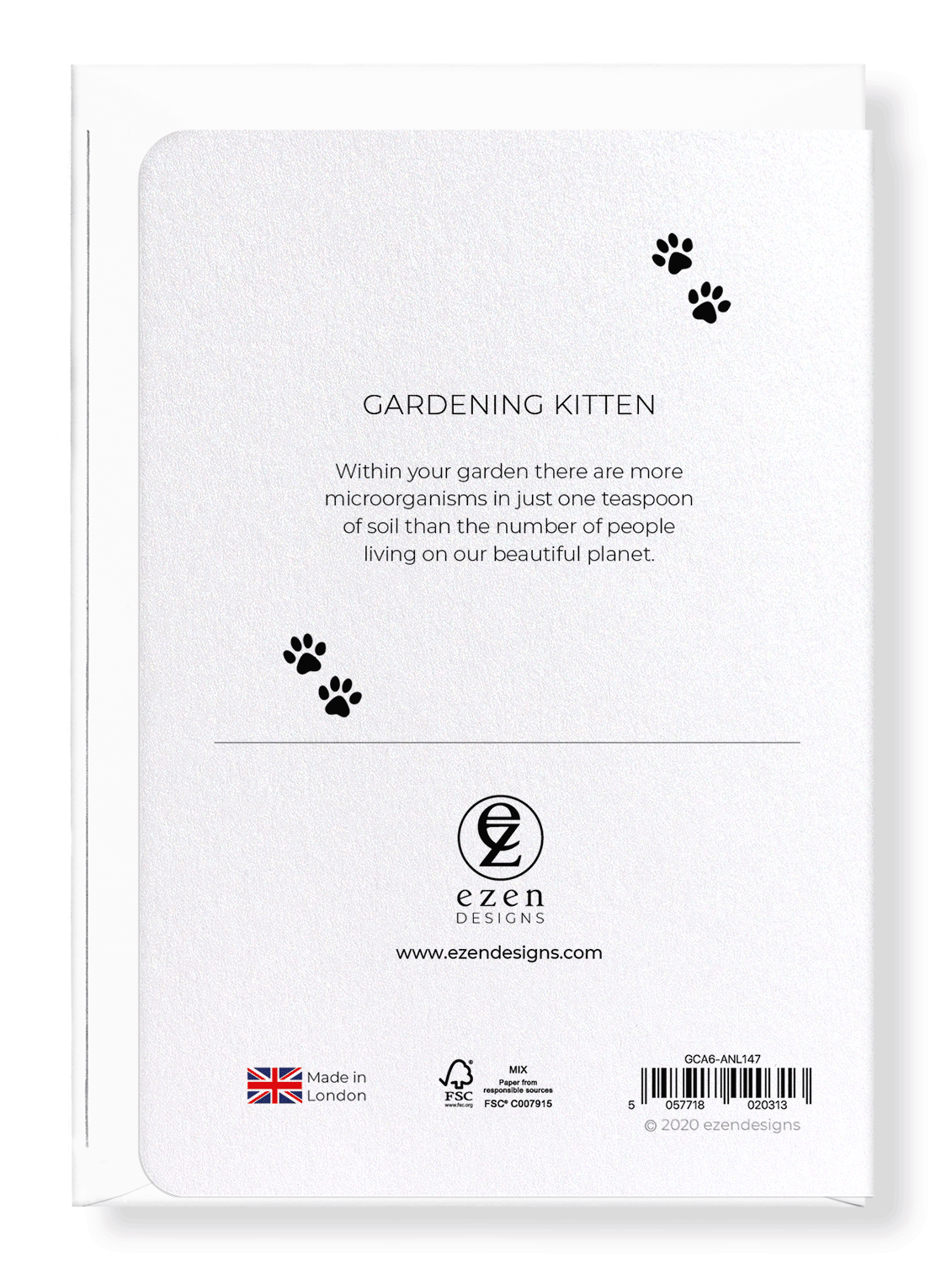 Ezen Designs - Gardening kitten - Greeting Card - Back