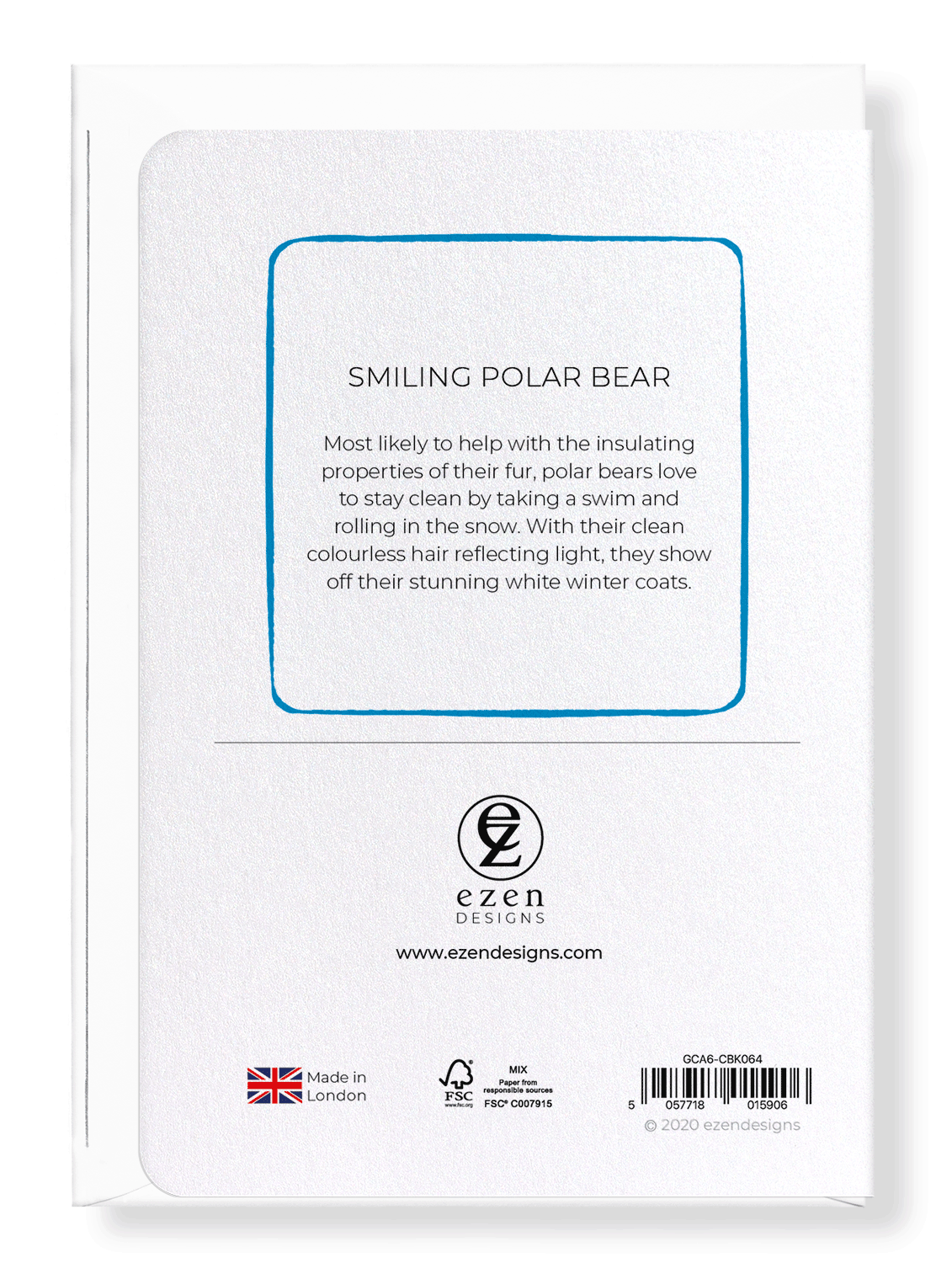 Ezen Designs - Smiling polar bear - Greeting Card - Back