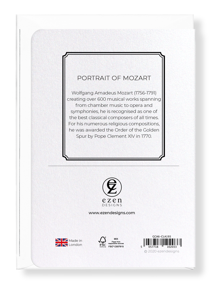 Ezen Designs - Portrait of mozart - Greeting Card - Back