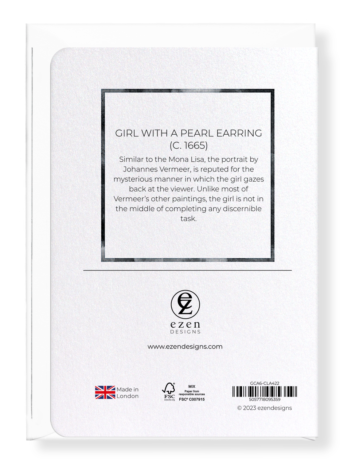 Ezen Designs - Girl with a Pearl Earring (c. 1665) - Greeting Card - Back