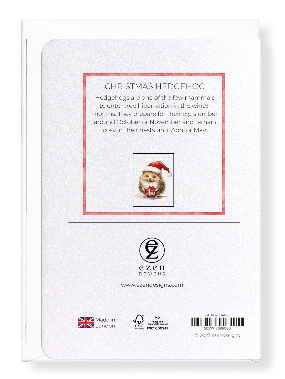 Ezen Designs - Christmas Hedgehog - Greeting Card - Back