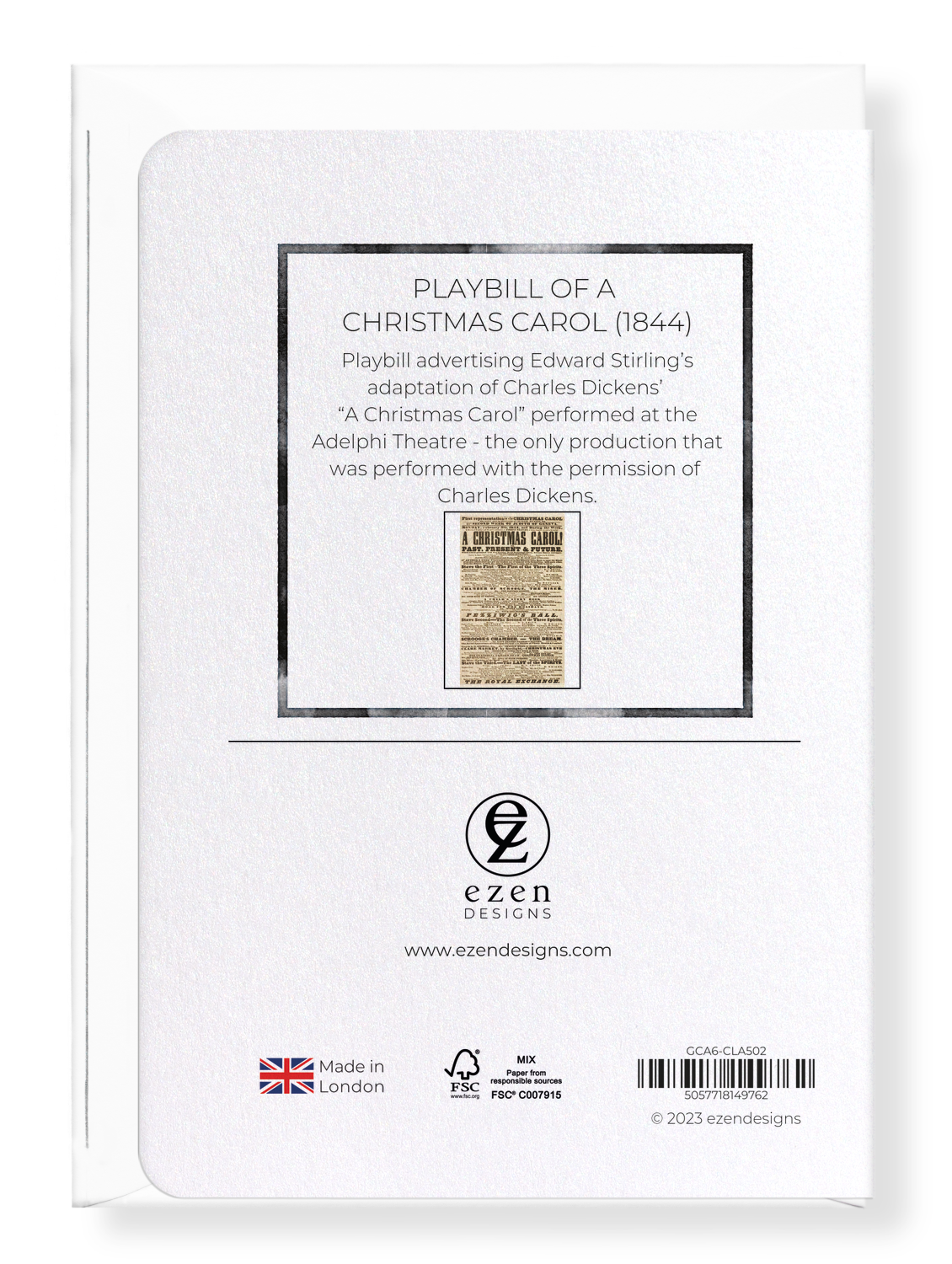 Ezen Designs - Playbill of A Christmas Carol (1844) - Greeting Card - Back