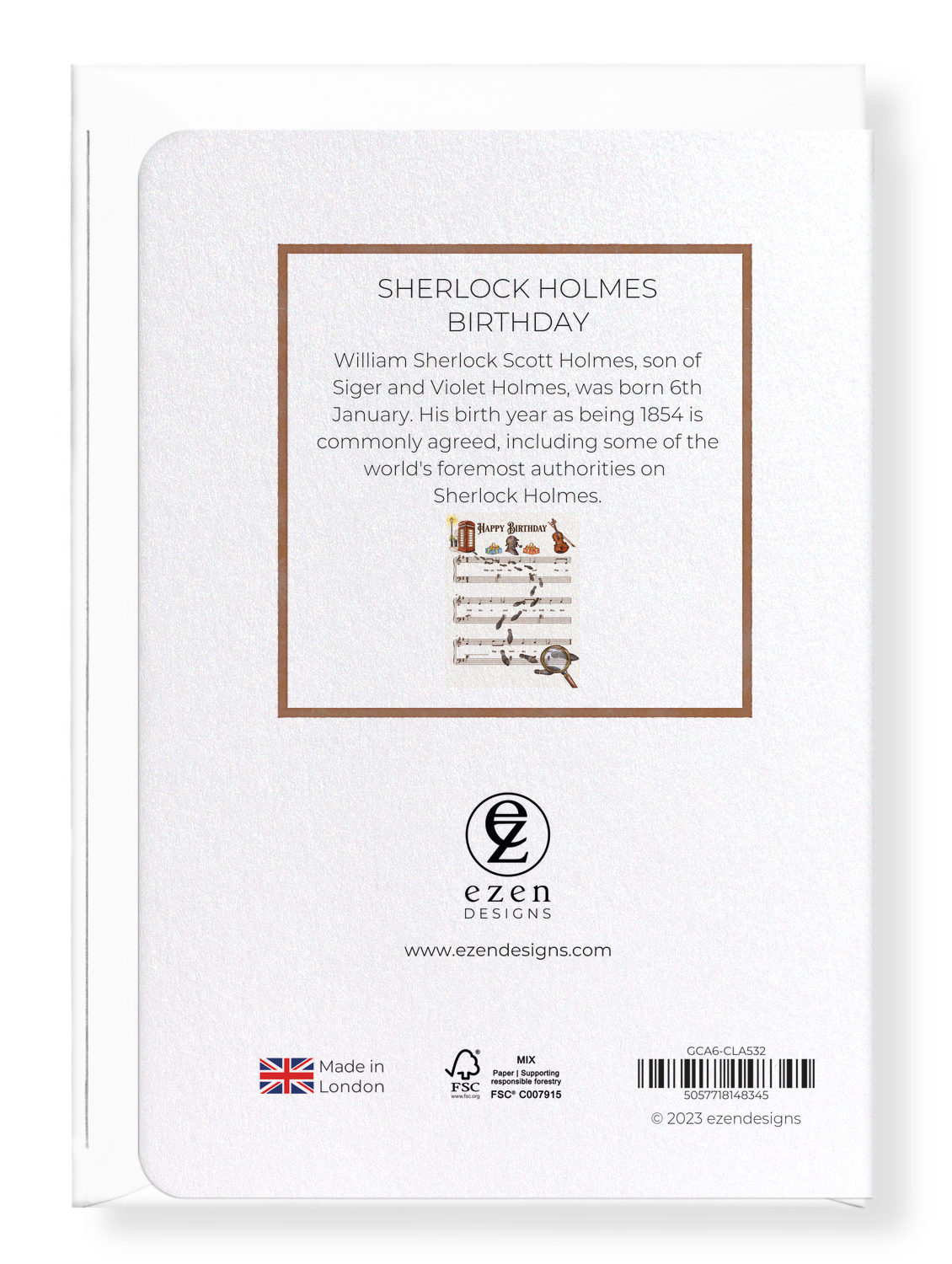Ezen Designs - Sherlock Holmes Birthday - Greeting Card - Back