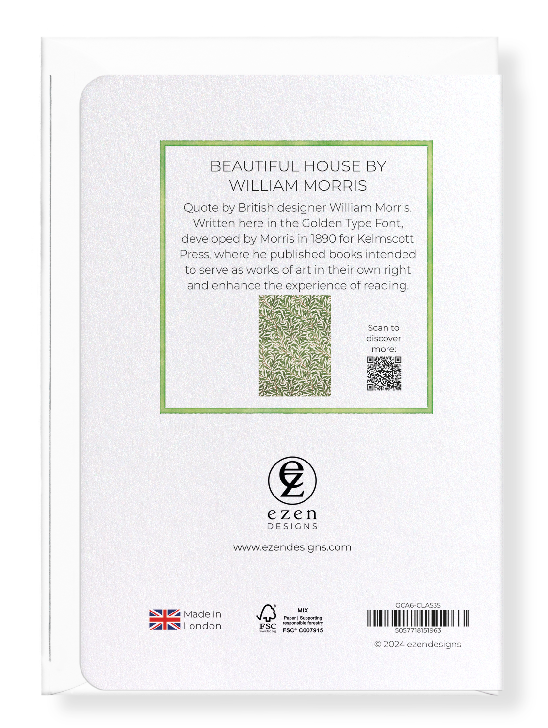 Ezen Designs - Beautiful House by William Morris - Greeting Card - Back