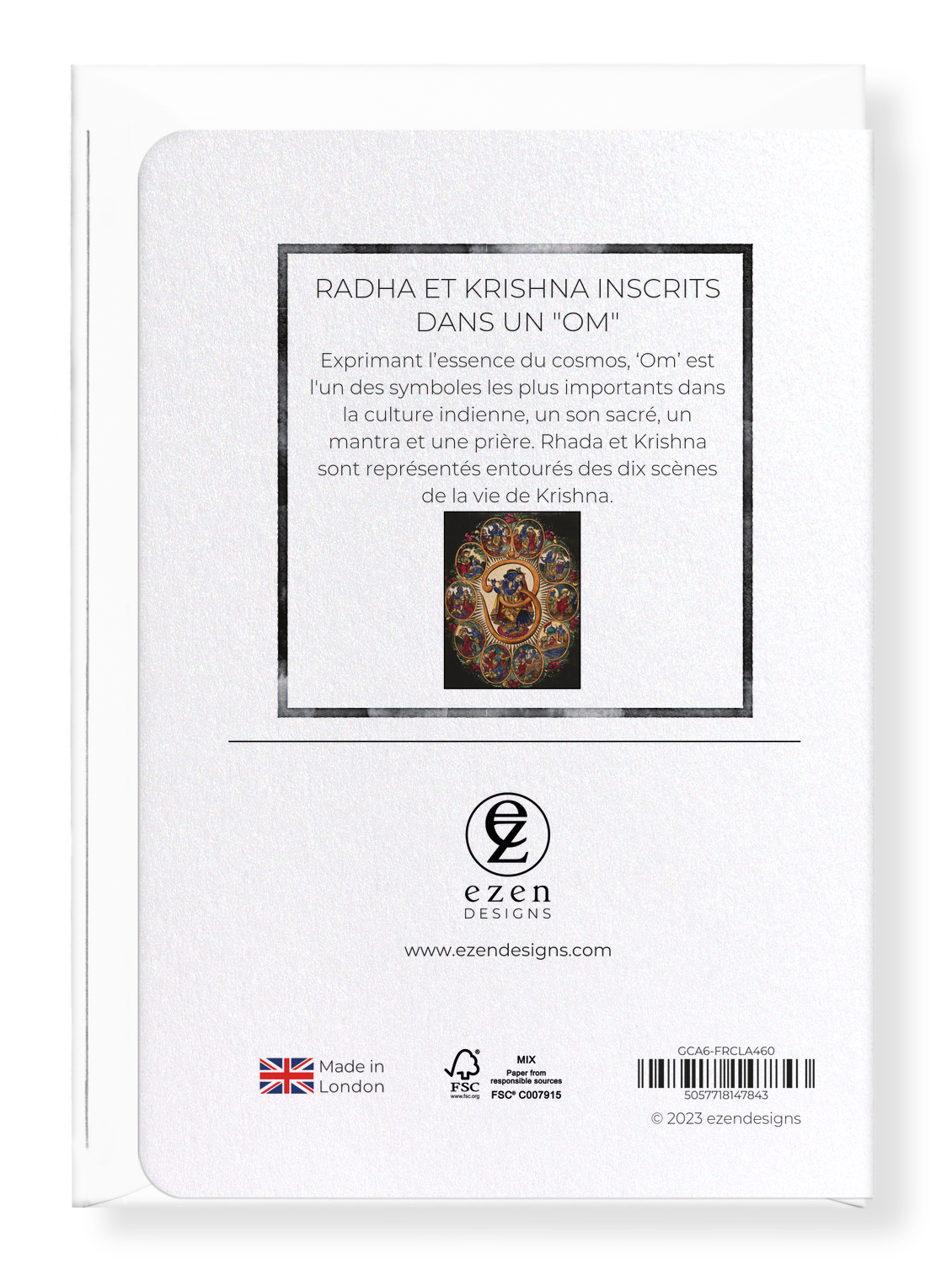 Ezen Designs - RADHA ET KRISHNA INSCRITS DANS UN "OM" - Greeting Card - Back