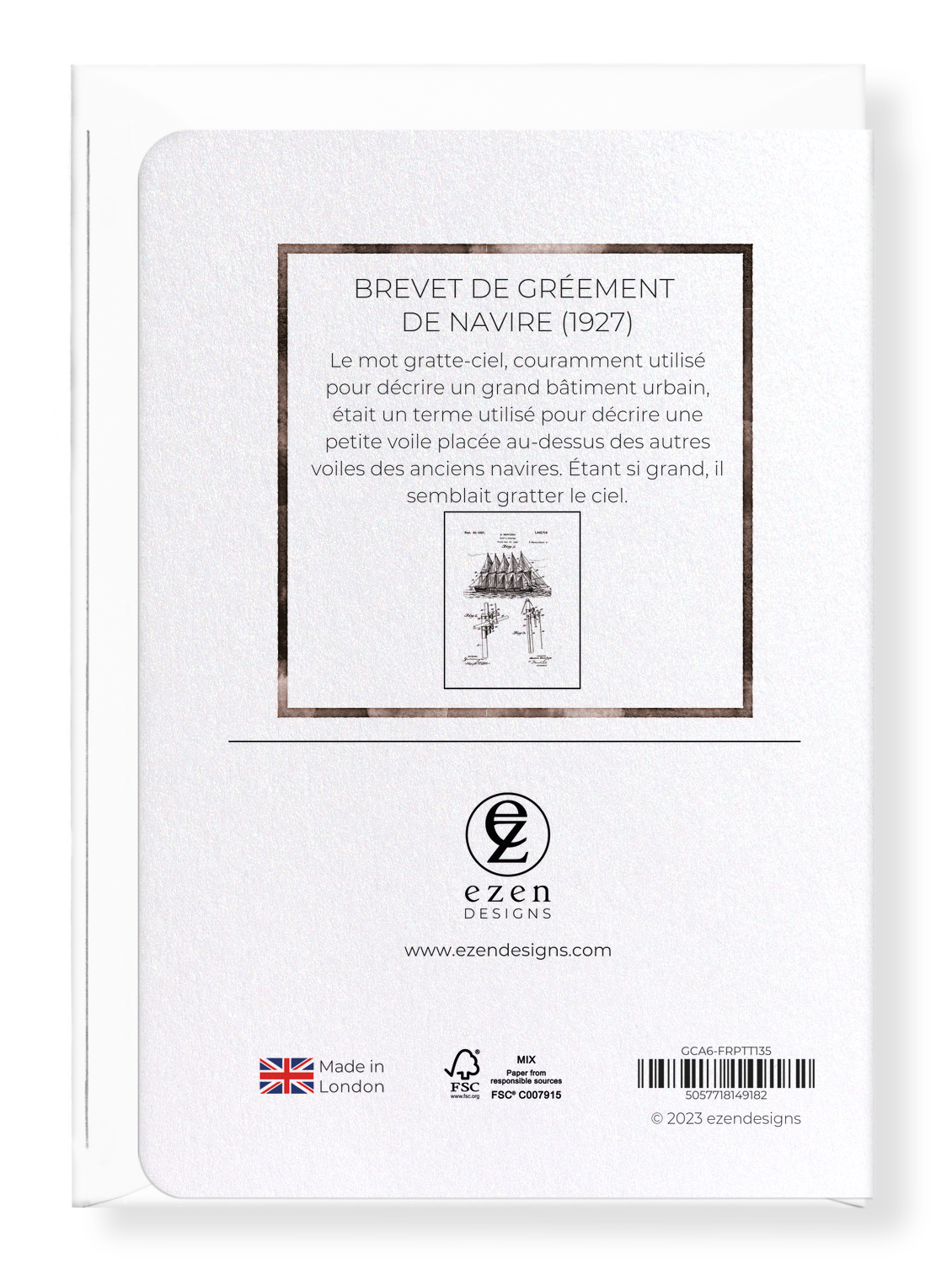 Ezen Designs - BREVET DE GRÉEMENT DE NAVIRE (1927) - Greeting Card - Back