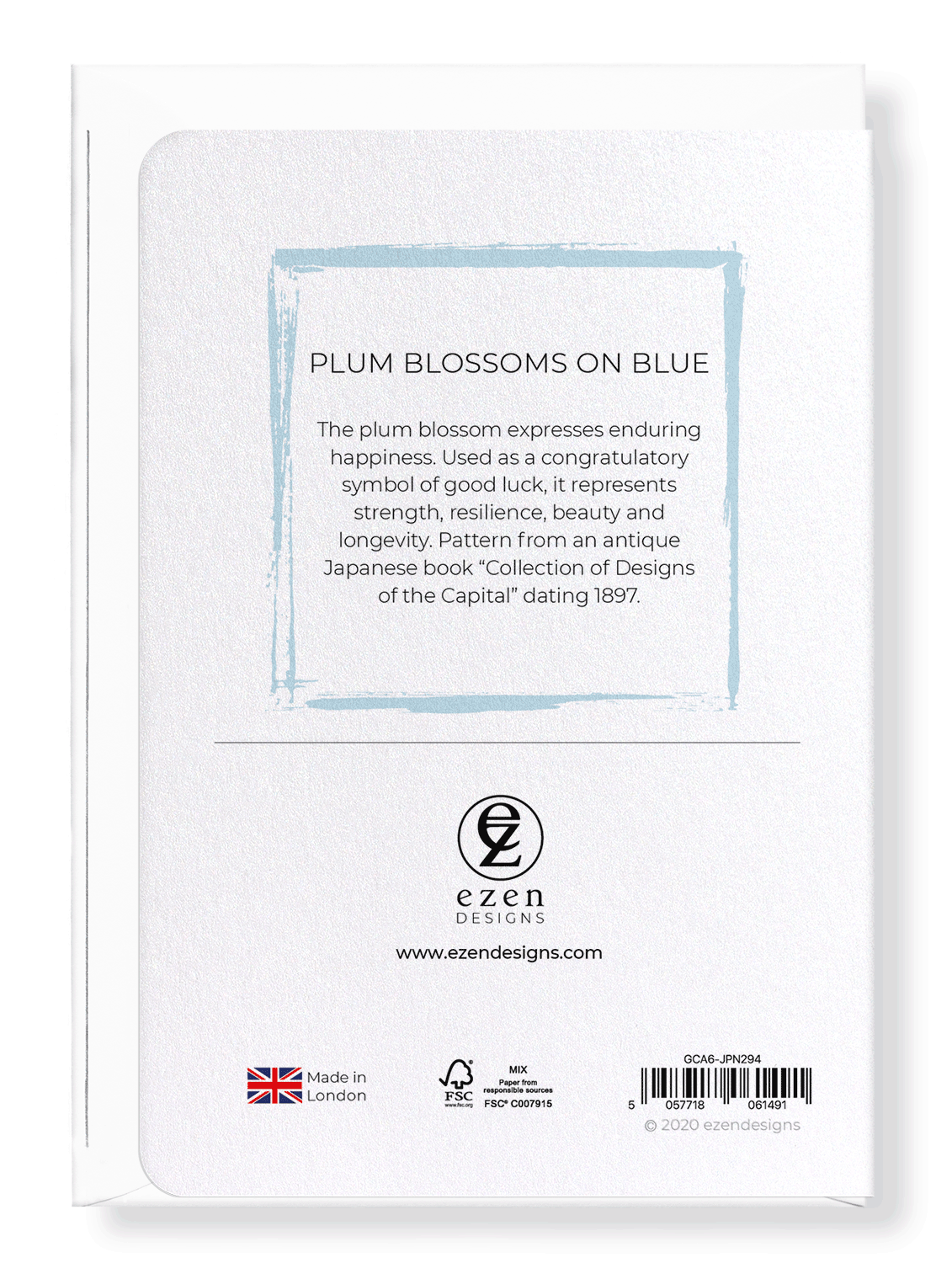 Ezen Designs - Plum blossoms on blue - Greeting Card - Back