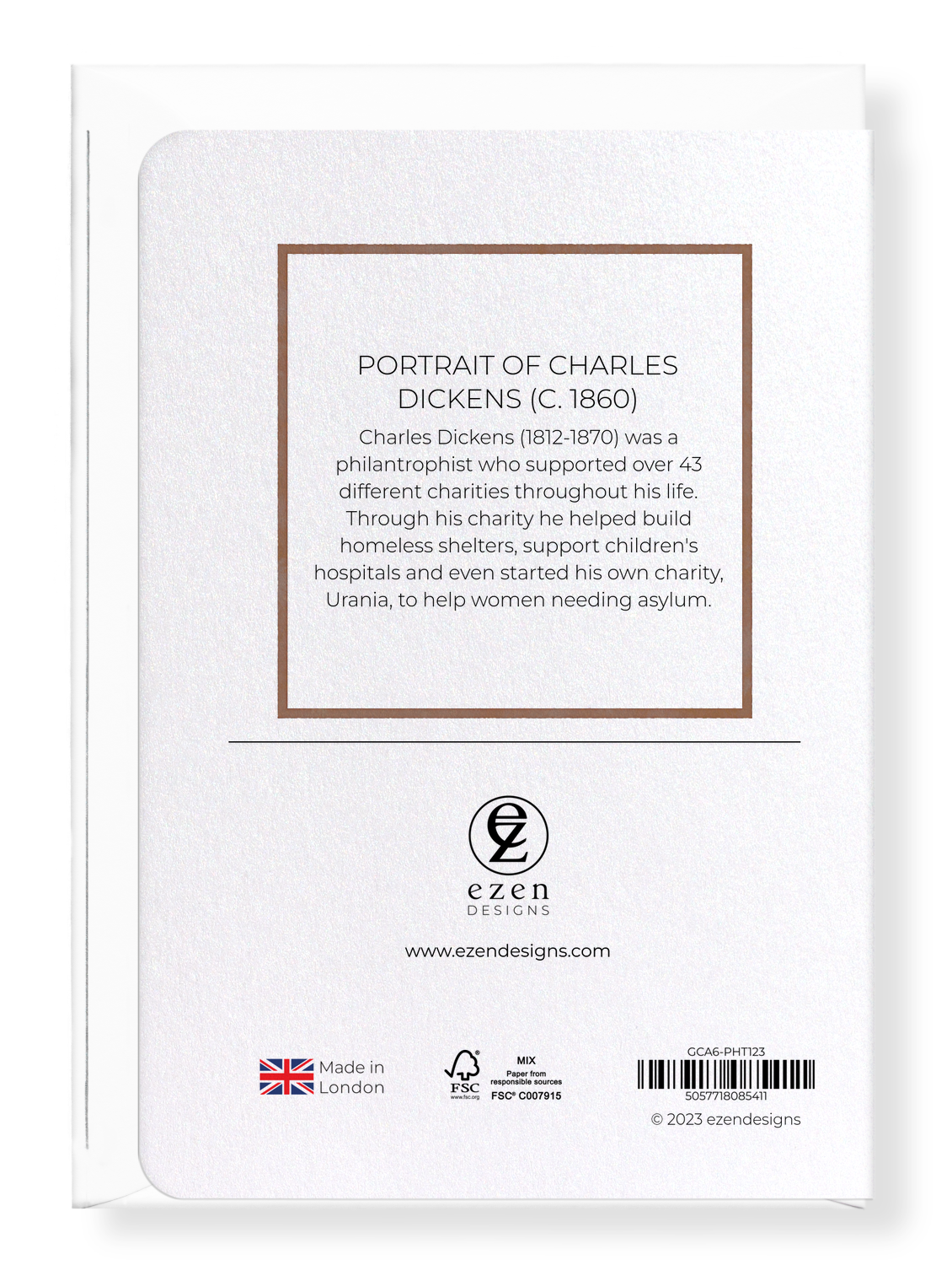 Ezen Designs - Portrait of Charles Dickens (c. 1860) - Greeting Card - Back